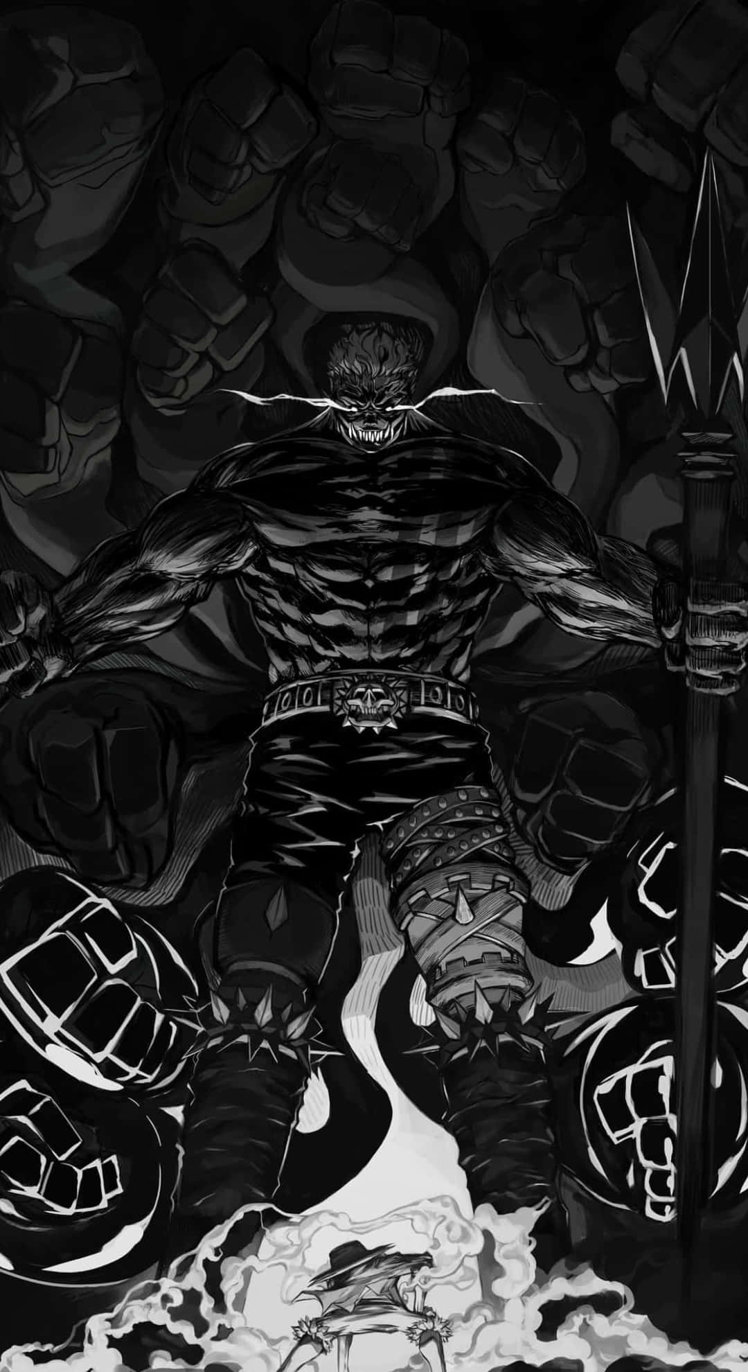 Katakuri, dark power reveal, black and white comic-style warrior, Full HD Phone Wallpaper