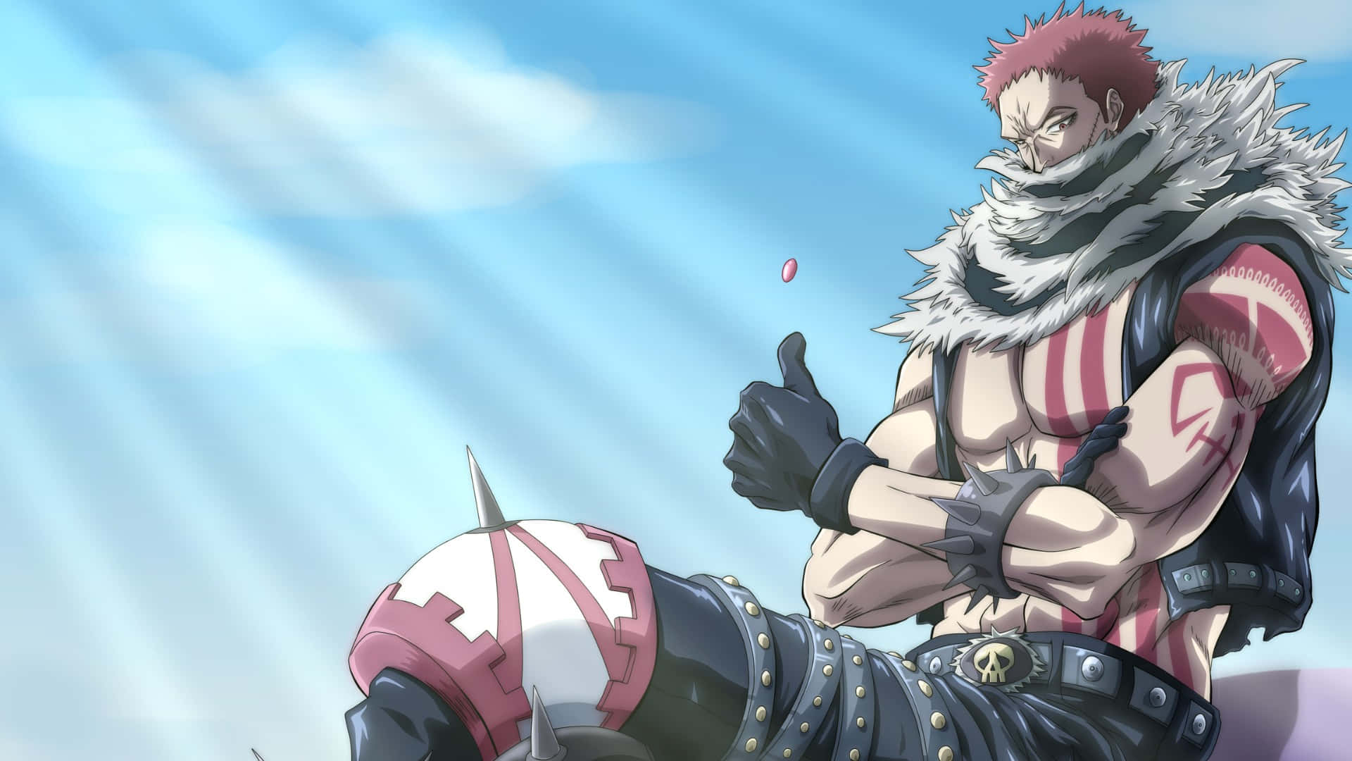 Katakuri, red hair, fur-lined vest, Full HD Desktop Wallpaper