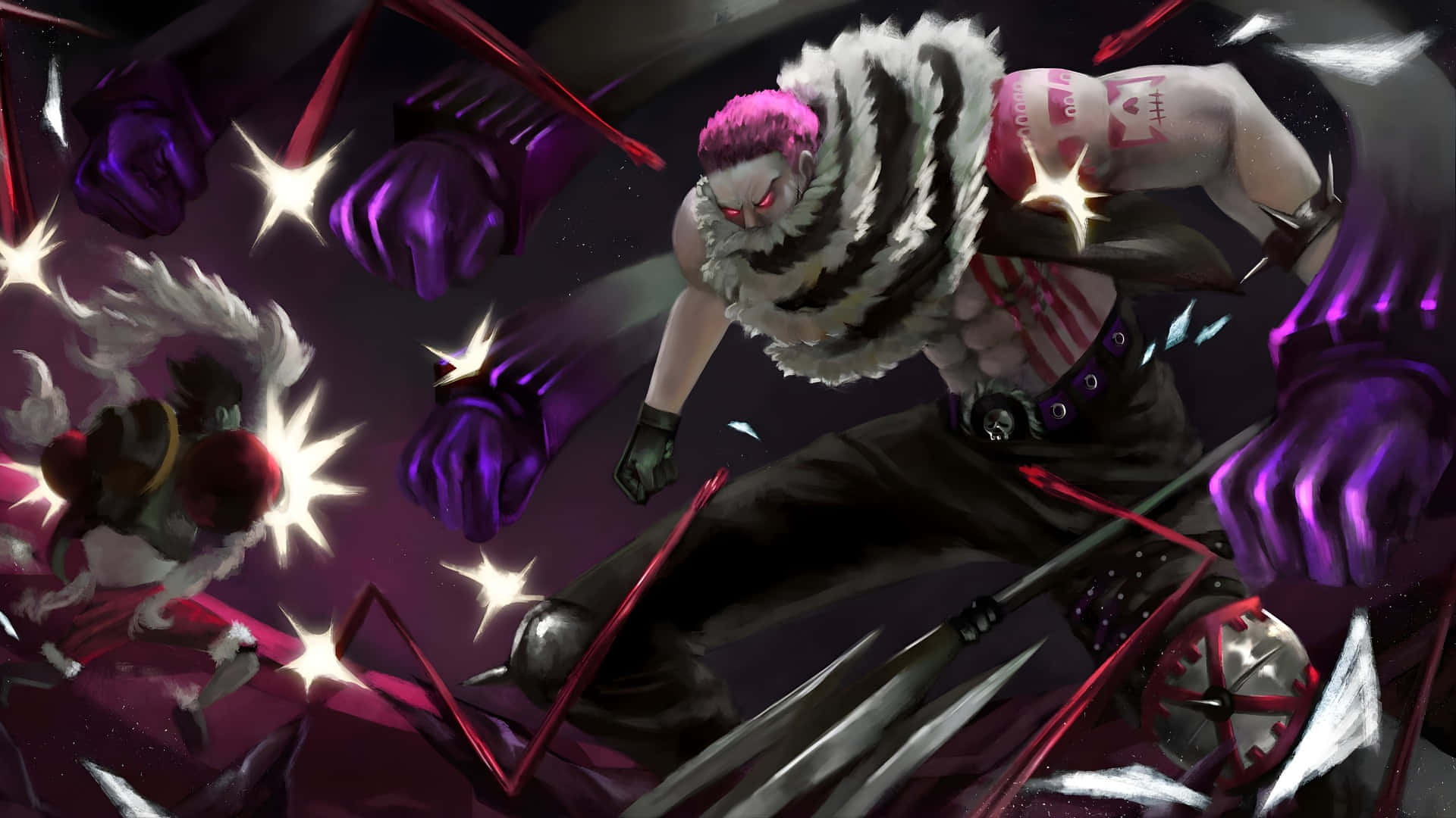 Katakuri, pink hair, glowing red eyes, Full HD Desktop Wallpaper
