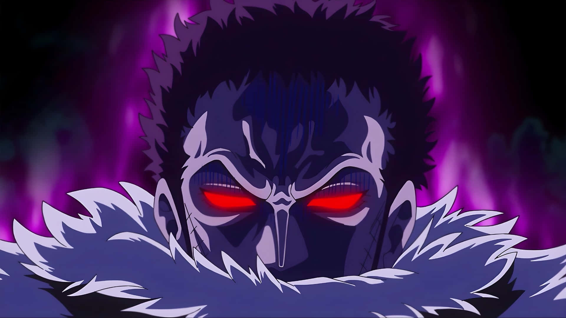 Katakuri, glowing red eyes, spiky dark hair, Full HD Desktop Wallpaper