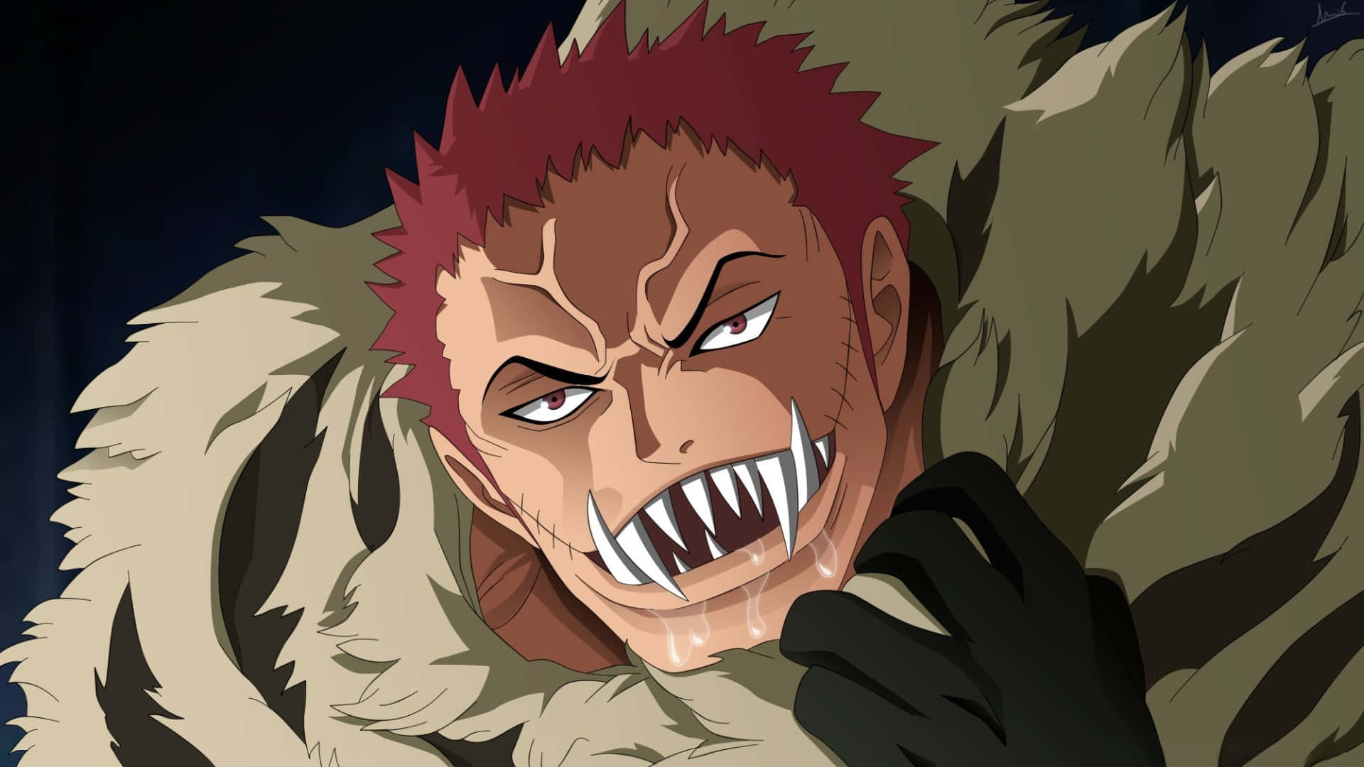 Katakuri, fierce battle stance, red spiky hair, Full HD Desktop Wallpaper