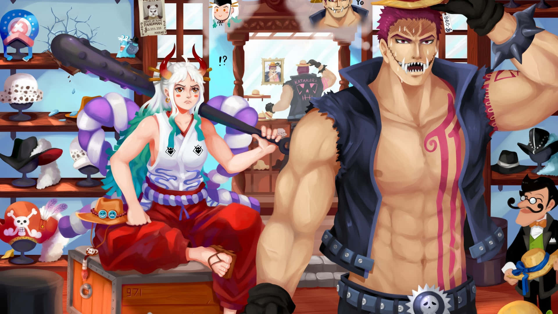 Katakuri, pink hair, fangs, Full HD Desktop Wallpaper