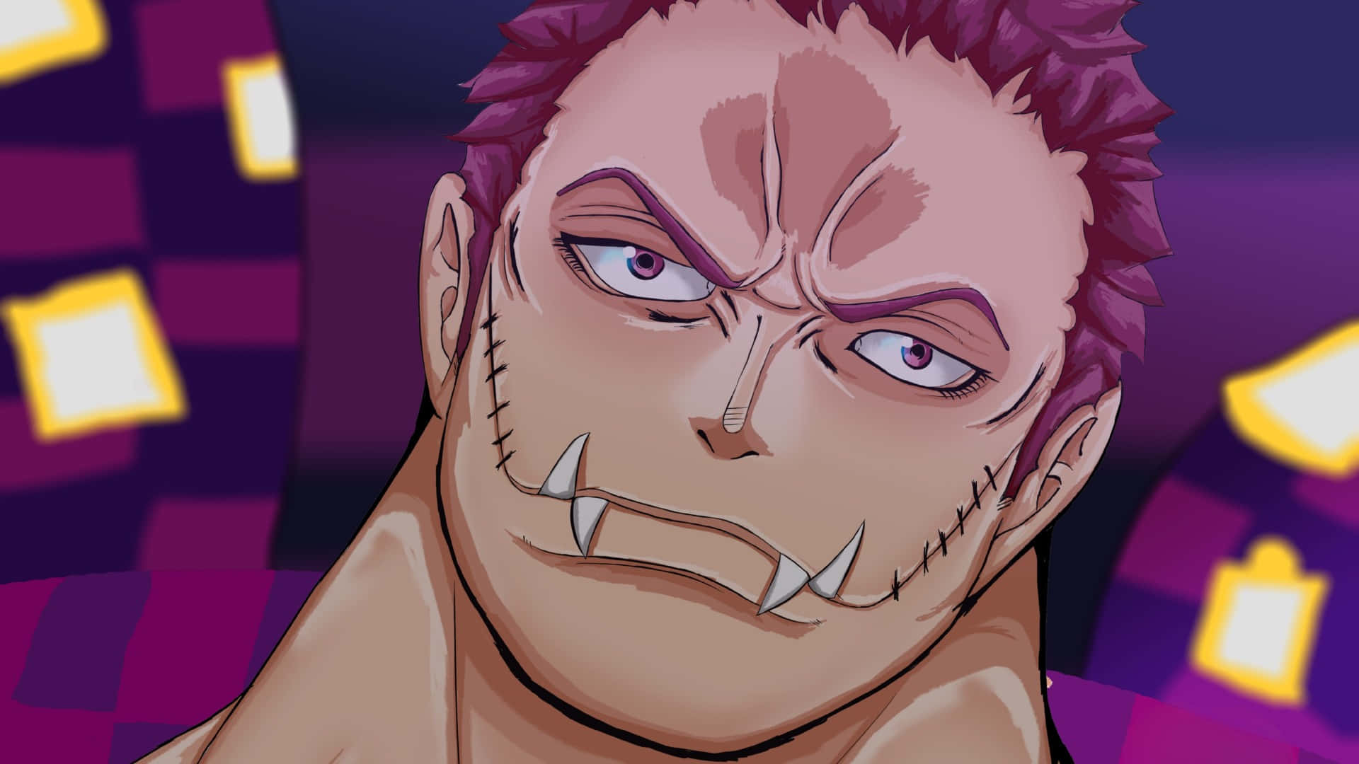 Katakuri, purple hair, stitched fangs, Full HD Desktop Wallpaper