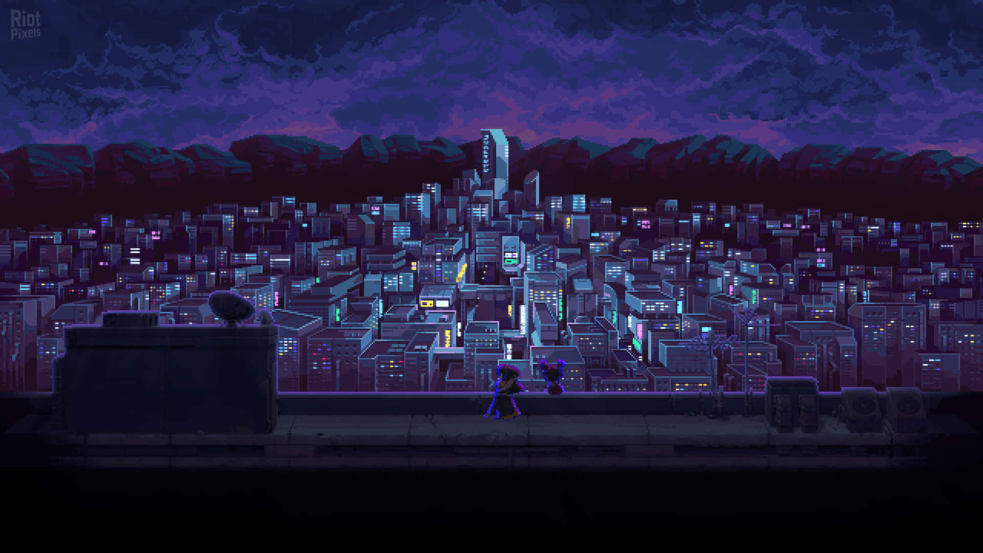 Katana Zero, pixel-art, rooftop, Full HD Desktop Wallpaper