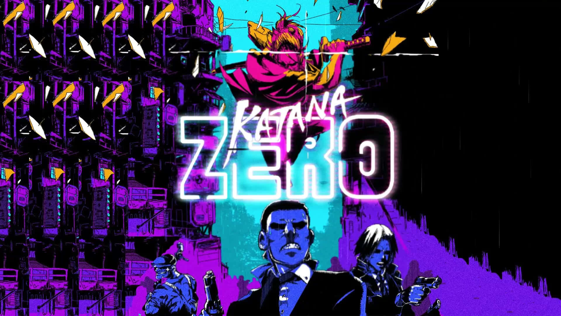 Katana Zero, neon-lit cityscape, cyberpunk scene, Full HD Desktop Wallpaper
