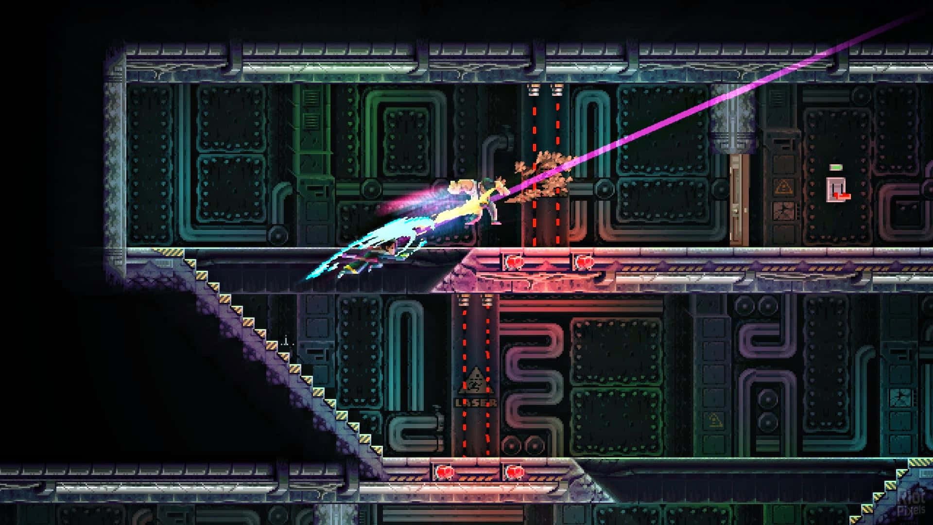 Katana Zero, glowing purple laser, neon-lit, Full HD Desktop Wallpaper