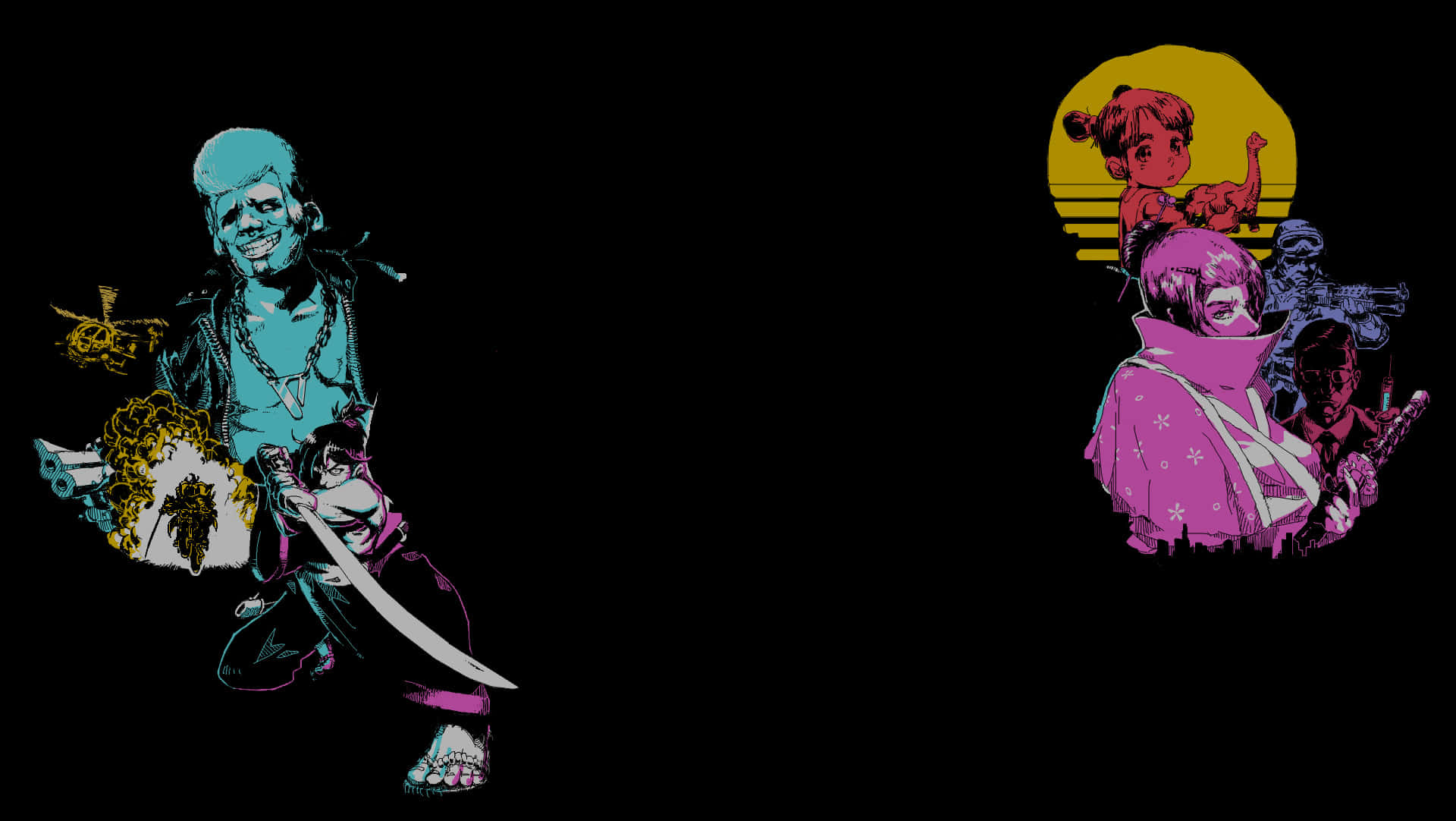 Katana Zero, anime-style, neon colors, Full HD Desktop Wallpaper