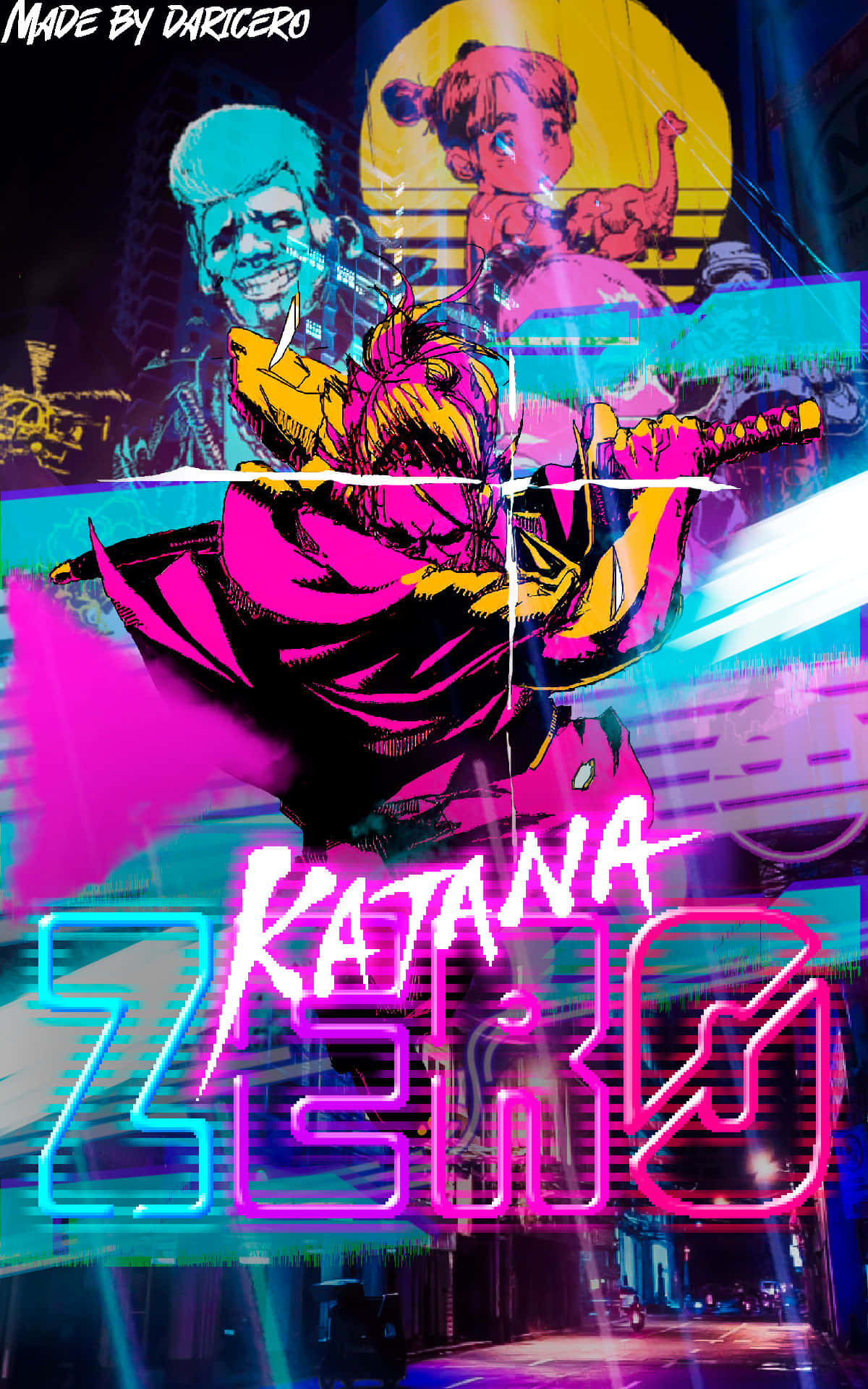 Katana Zero, neon-drenched, anime warrior, Full HD Phone Wallpaper