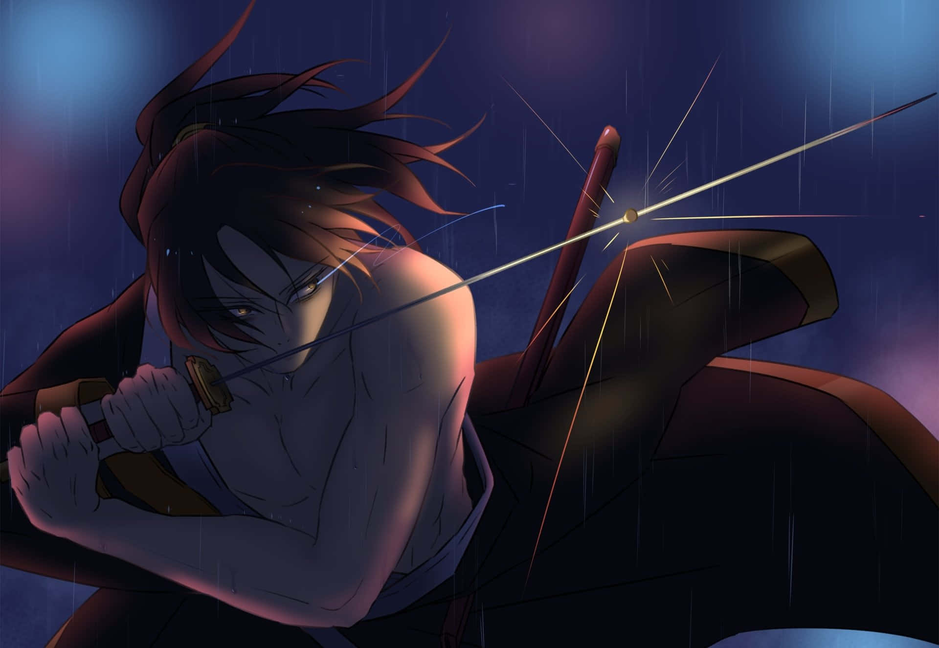 Katana Zero, red hair, sword, Full HD Desktop Wallpaper