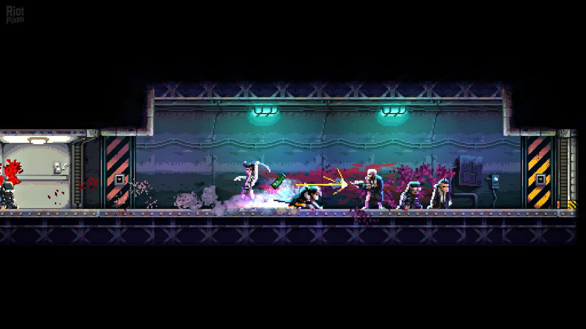 Katana Zero, pixel-art, neon-lit industrial corridor, Full HD Desktop Wallpaper