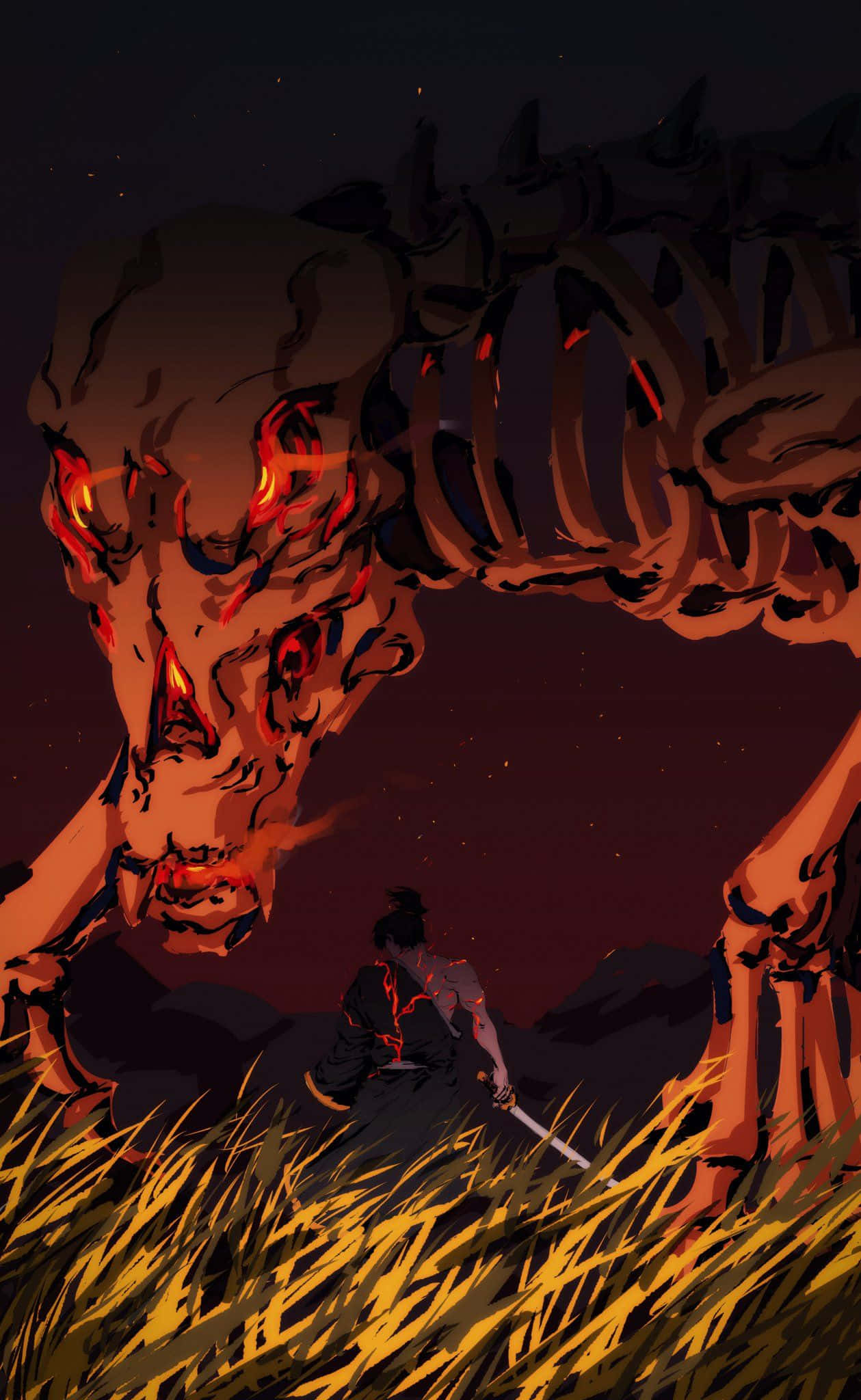Katana Zero, skeletal beast, starry night sky, Full HD Phone Wallpaper