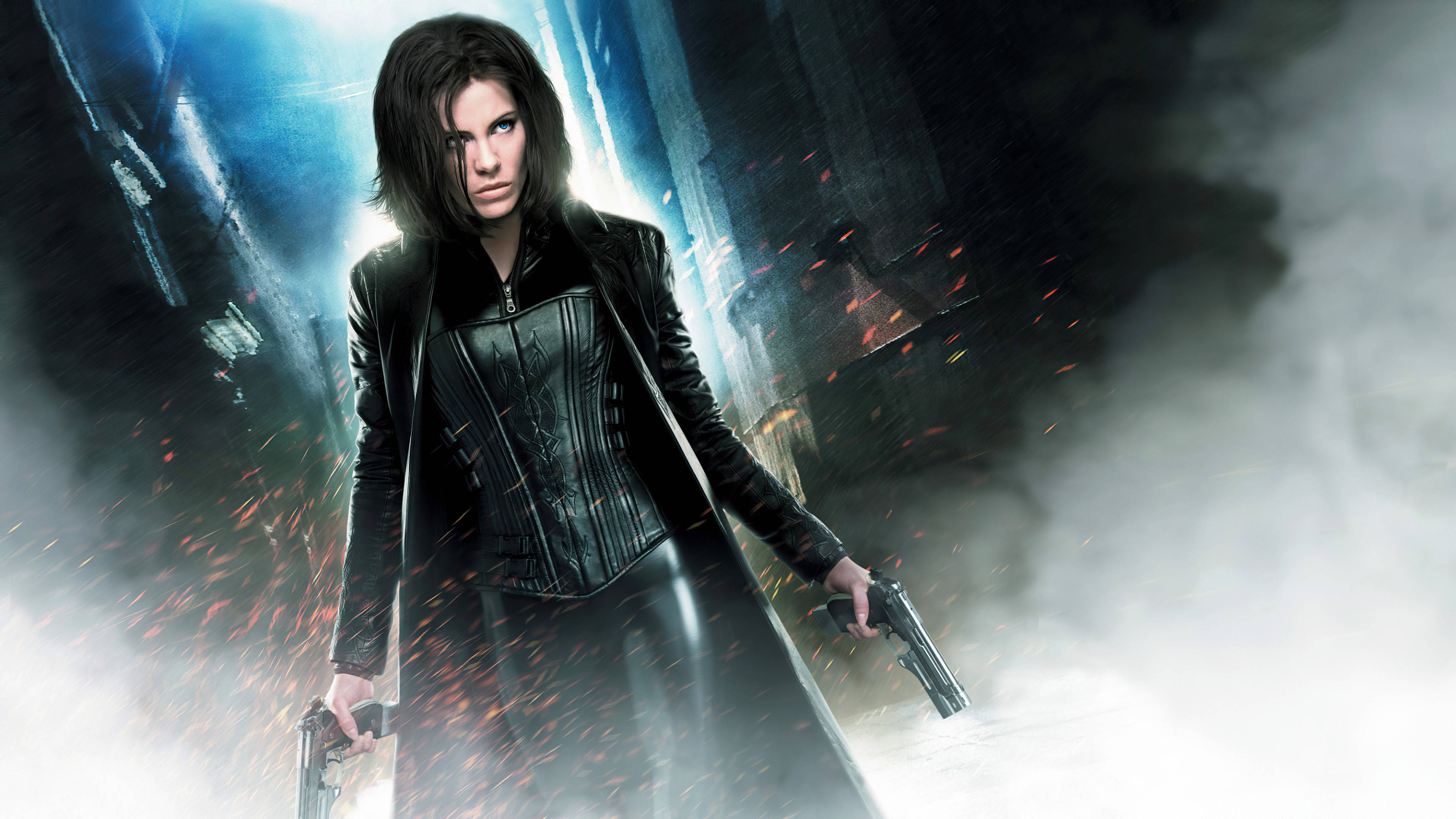 Kate Beckinsale, Underworld, black leather, 4K Desktop Wallpaper