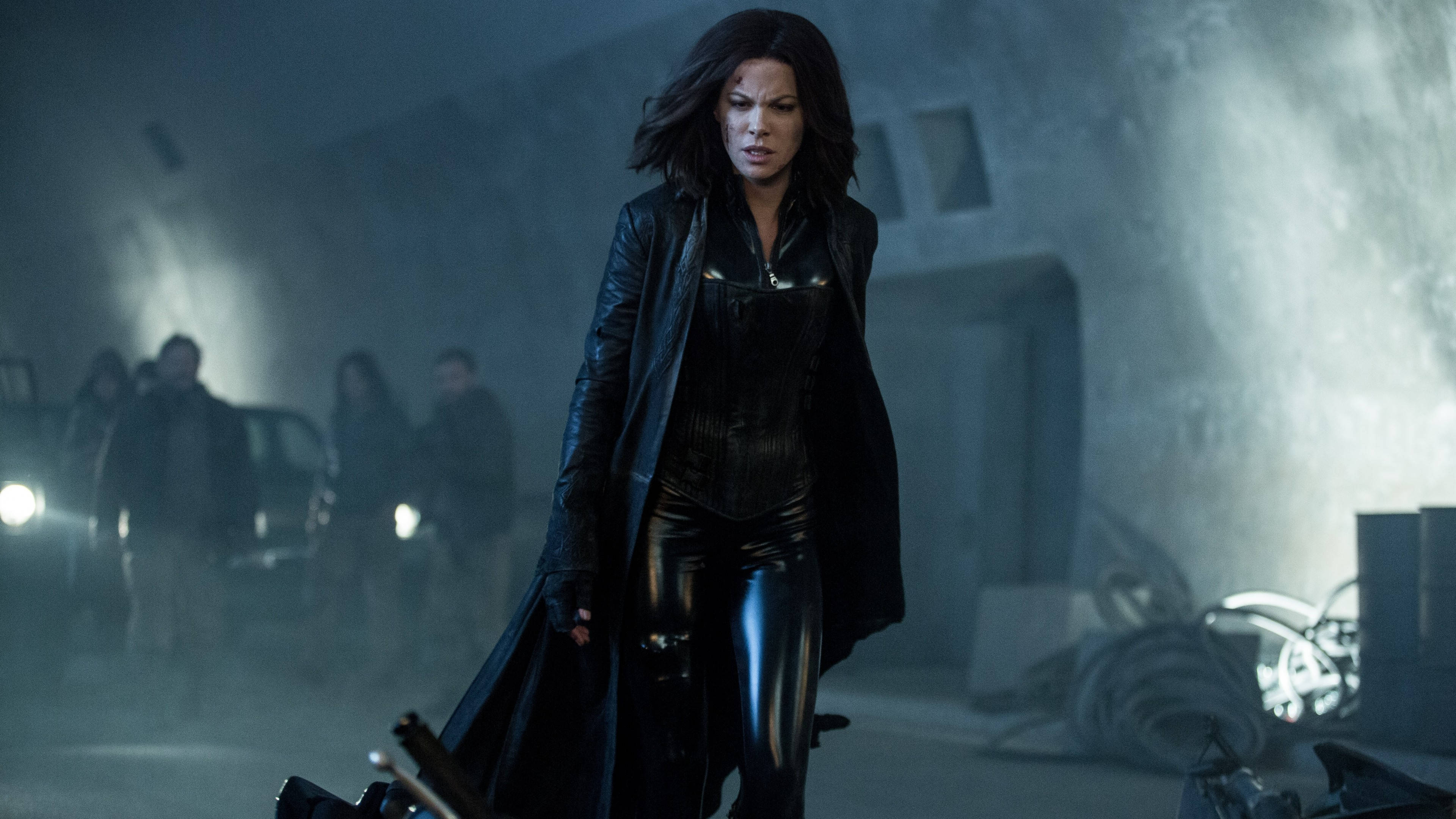 Kate Beckinsale, Underworld, black leather, 4K Desktop Wallpaper