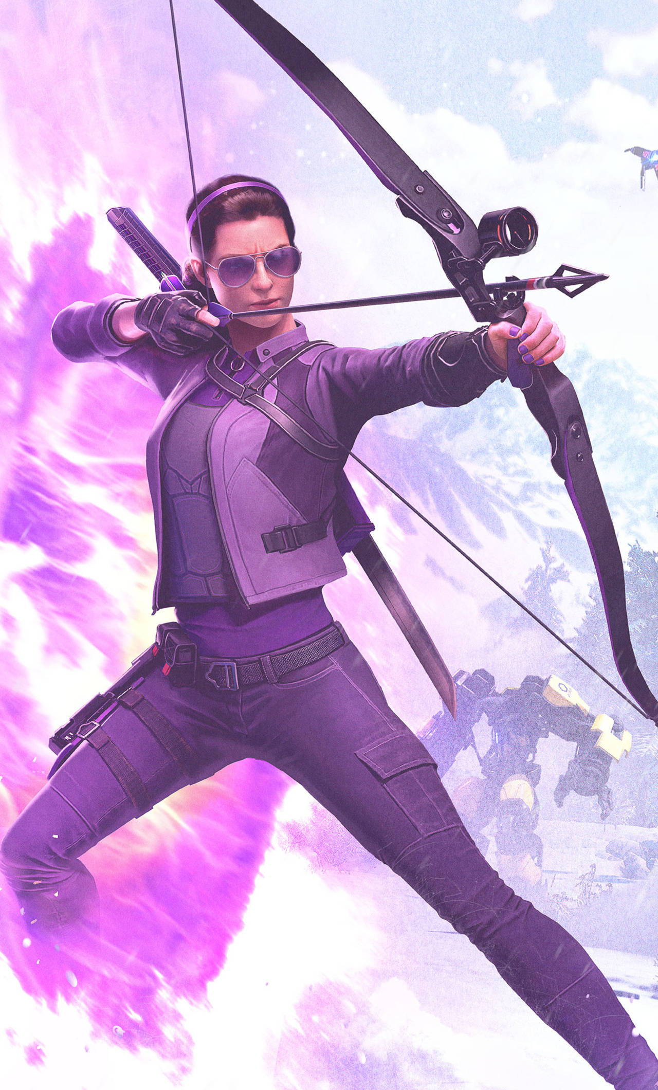 Kate Bishop, purple gear, bow, Full HD Phone Wallpaper