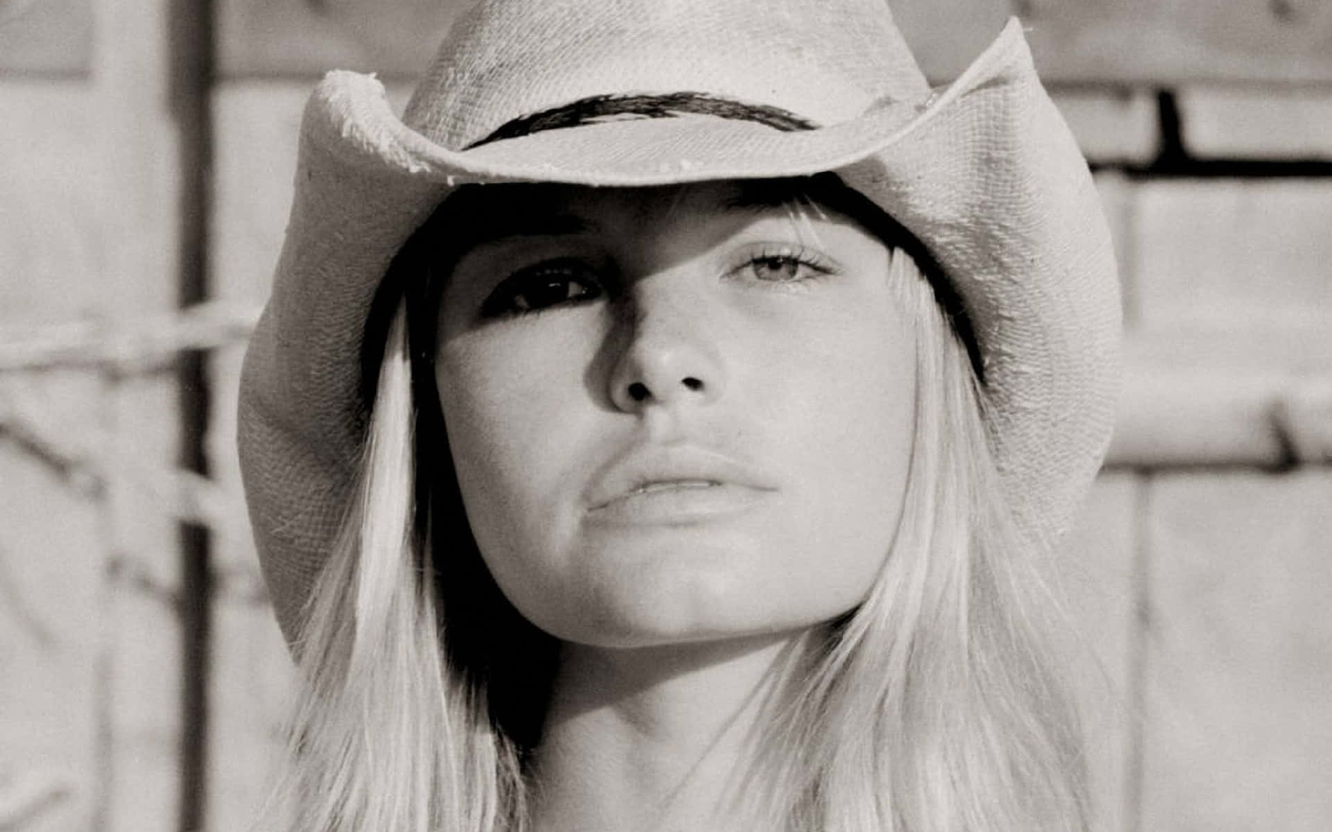 Kate Bosworth, cowboy hat, black and white portrait, Full HD Desktop Wallpaper