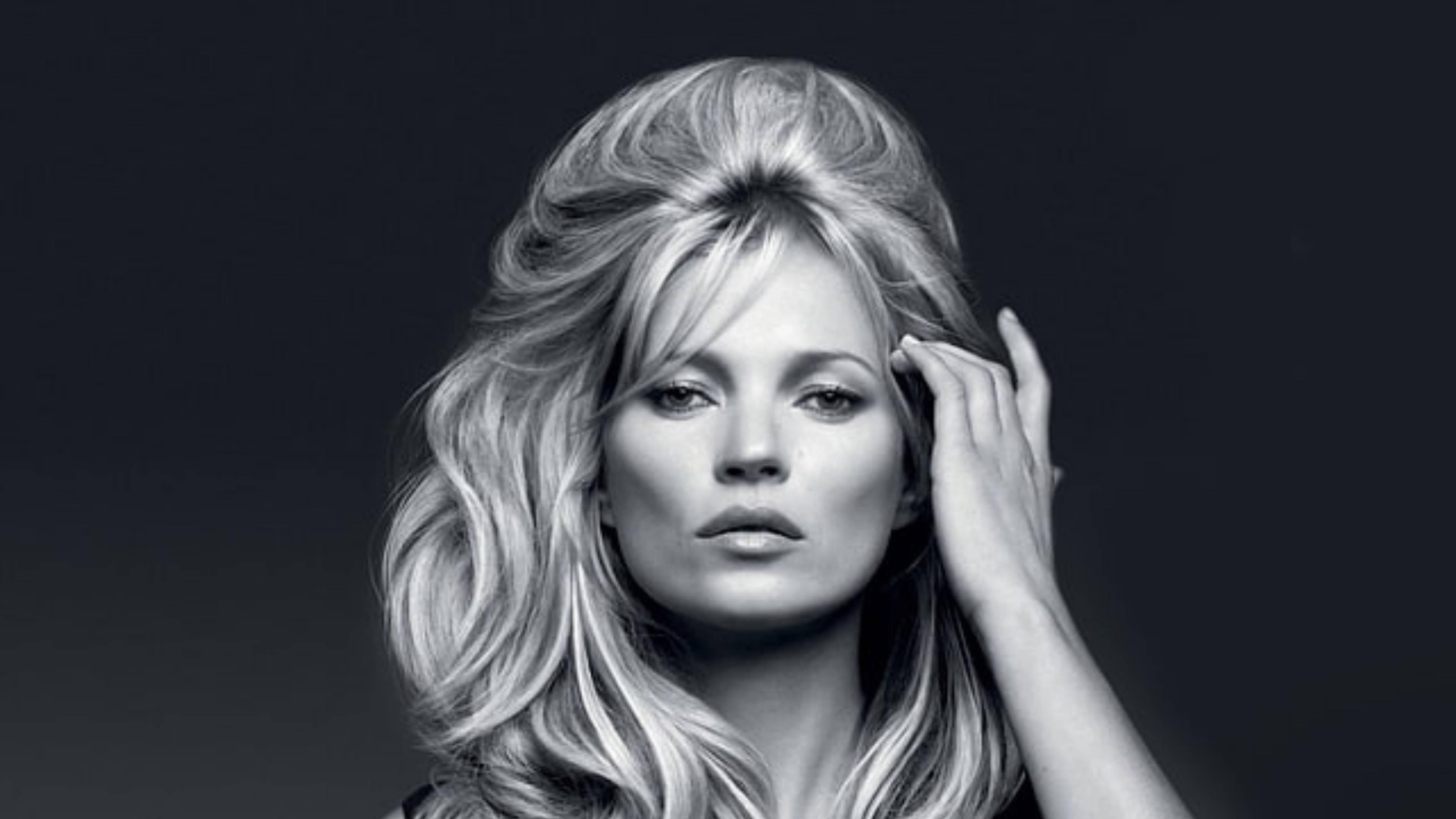 Kate Moss, Scandi Style, black and white portrait, 4K Desktop Wallpaper