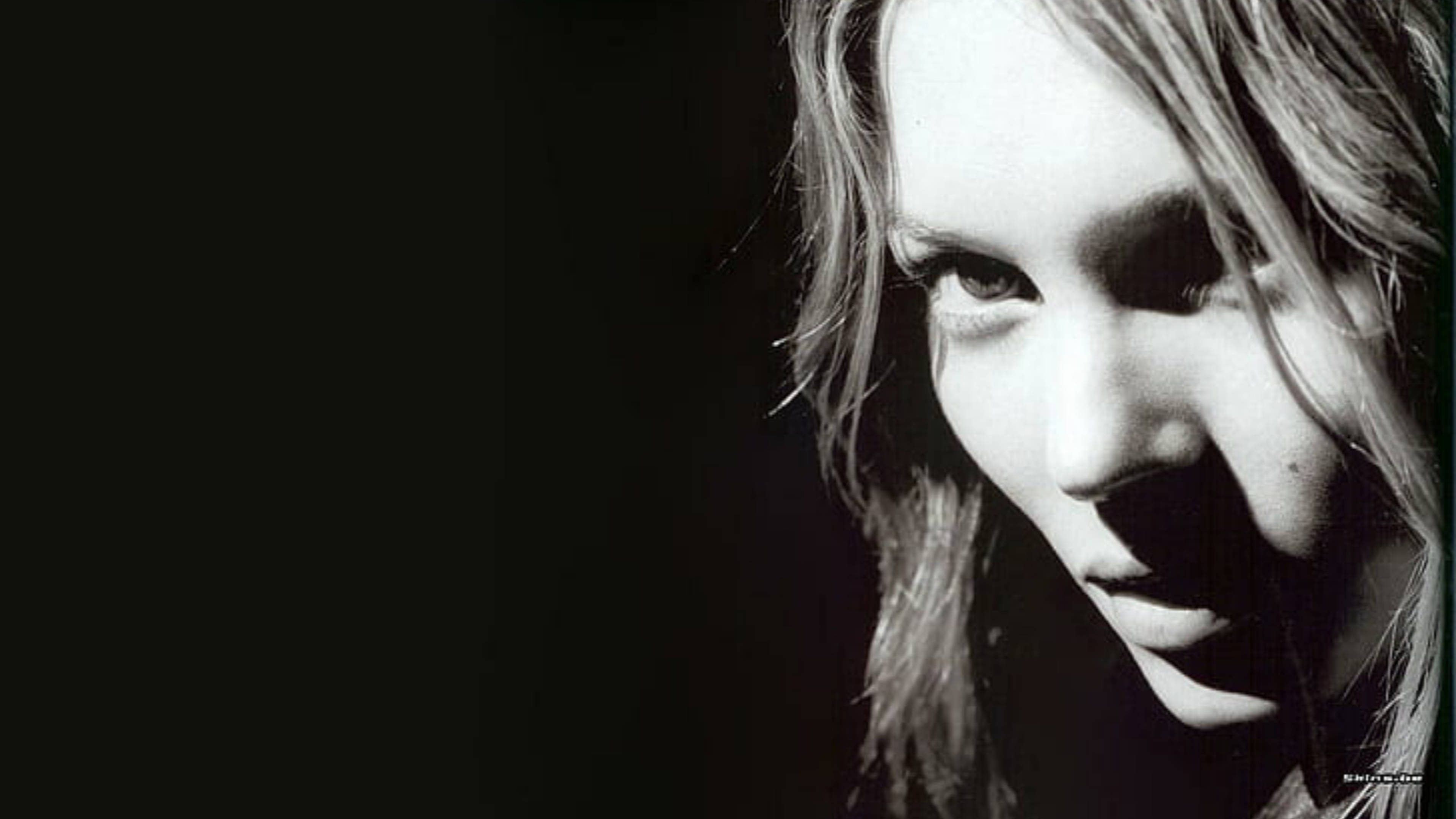 Kate Moss, black and white portrait, woman's face, 4K Desktop Wallpaper