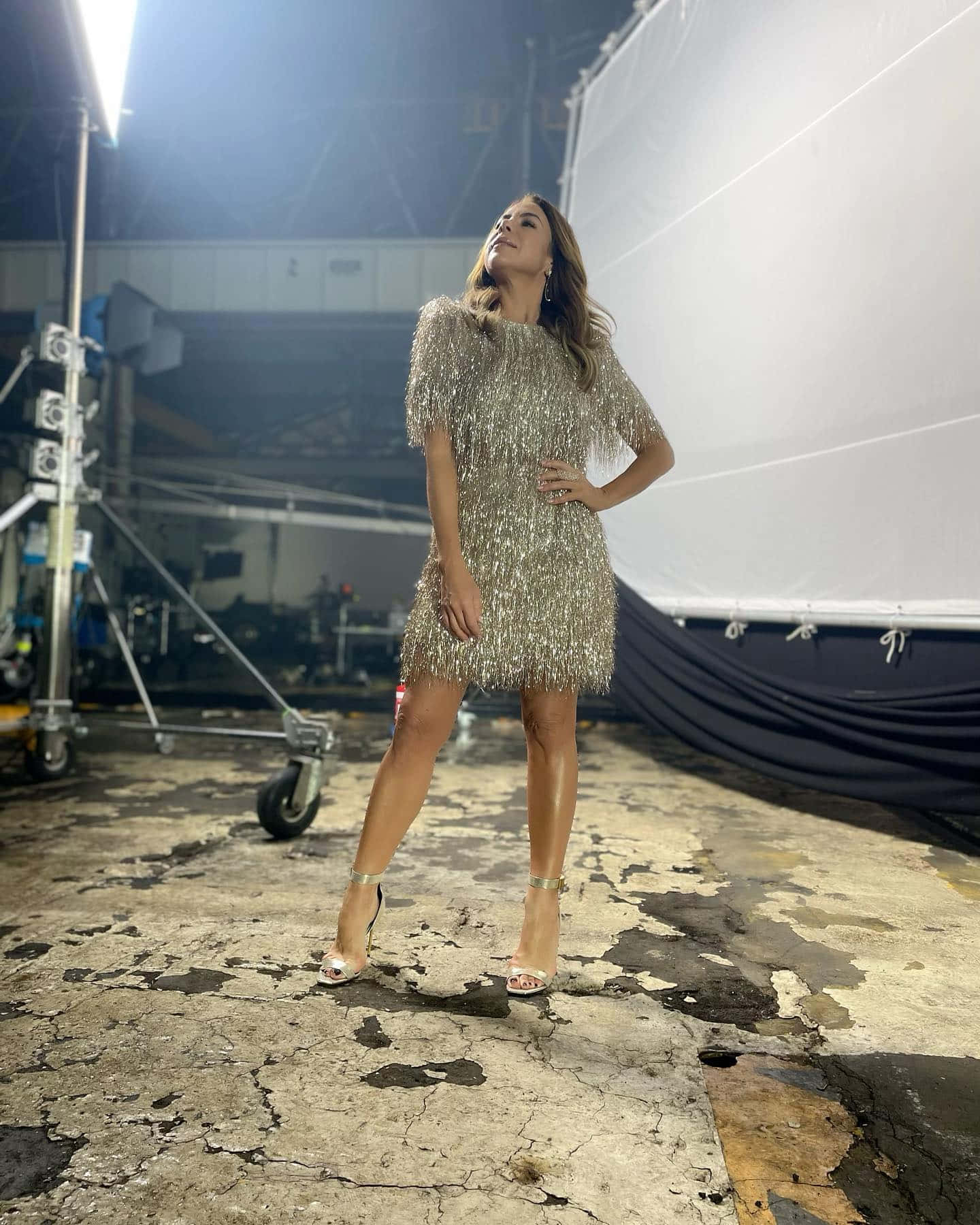 Kate Ritchie, shimmering silver fringe dress, gritty studio, HD Phone Wallpaper