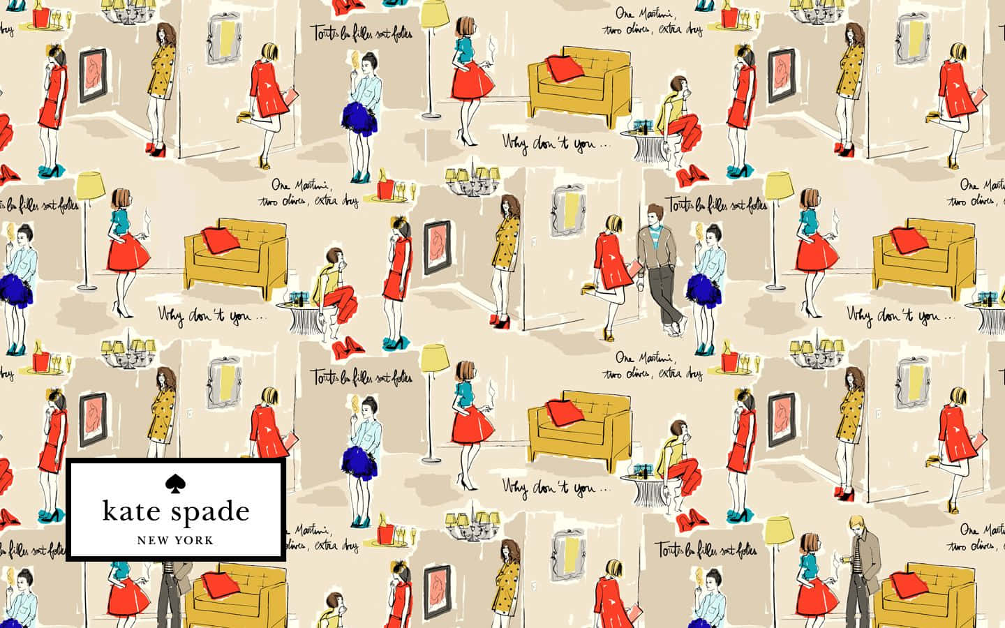 Kate Spade Desktop, red dresses, yellow couches, HD Desktop Wallpaper