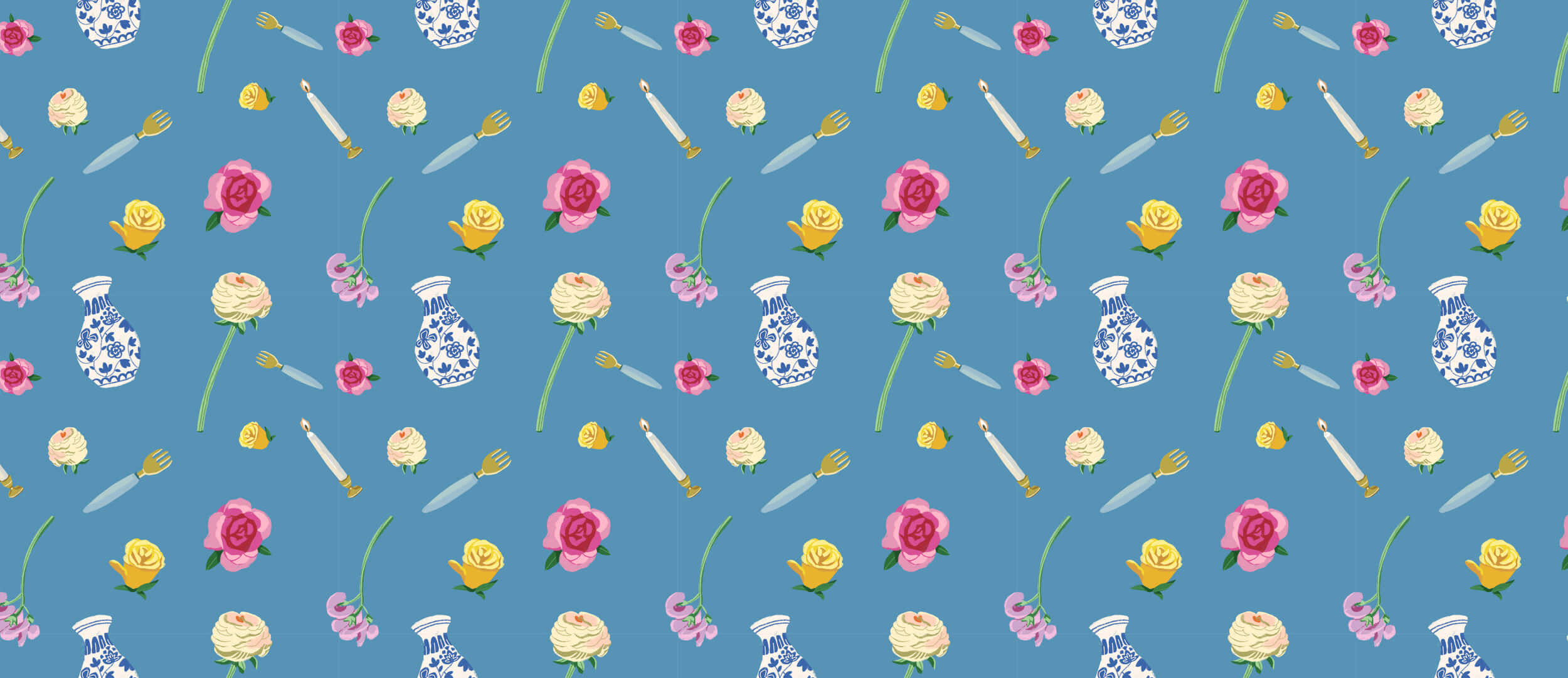 Kate Spade Desktop, stylized flowers, vases, Full HD Desktop Wallpaper