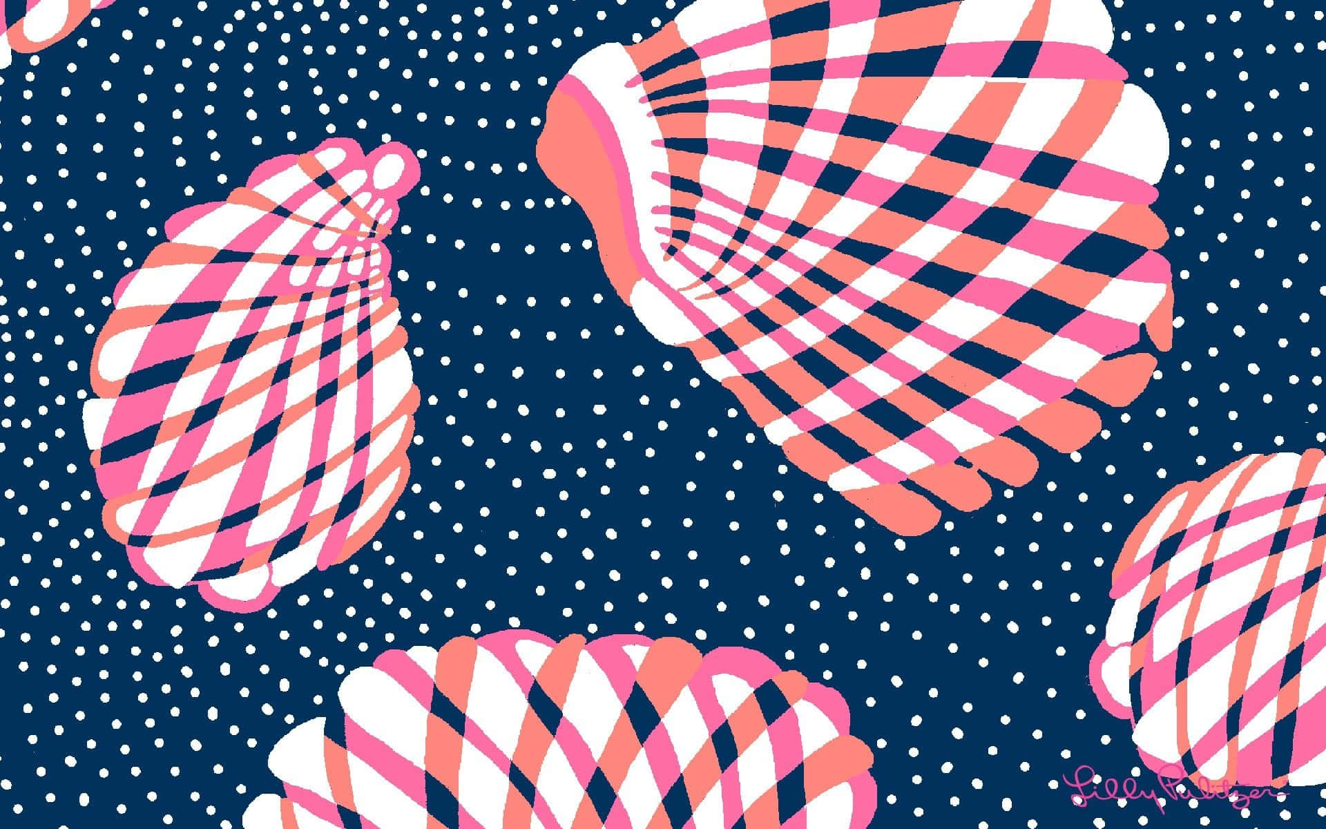Kate Spade Desktop, vibrant pink, white striped seashells, Full HD Desktop Wallpaper
