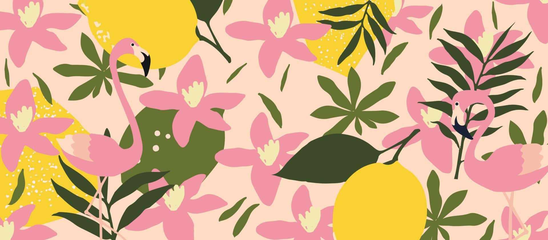 Kate Spade Desktop, vibrant pink flamingos, yellow lemons, Full HD Desktop Wallpaper