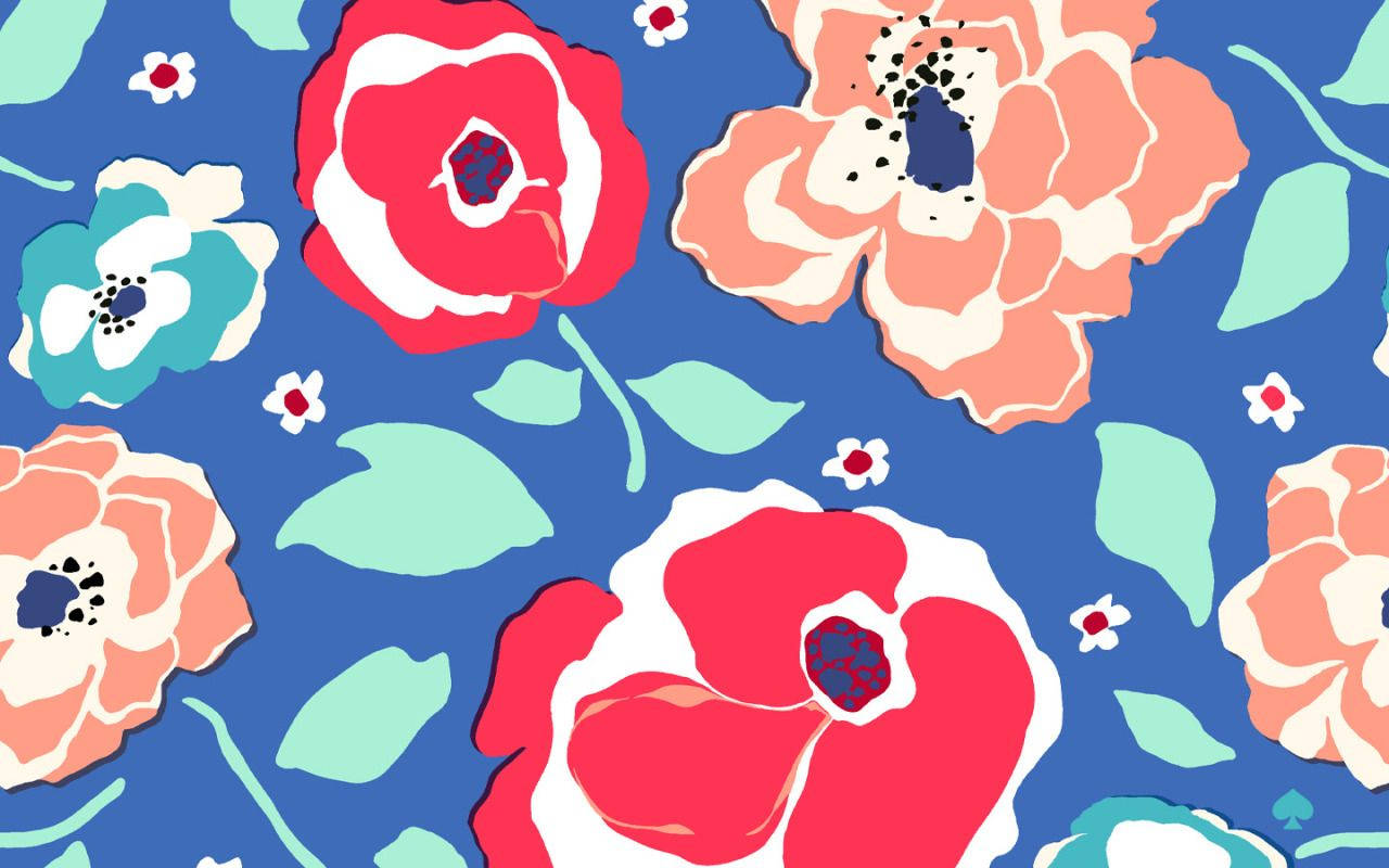 Kate Spade, blue logo, flowers, HD Desktop Wallpaper