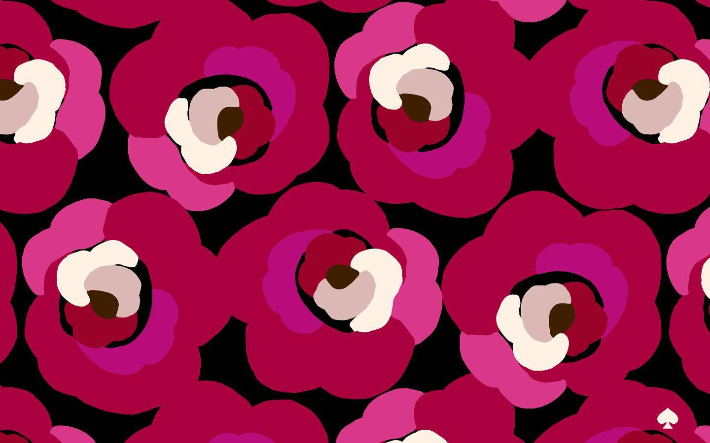 Kate Spade, logo with rose art, magenta flowers, HD Desktop Wallpaper