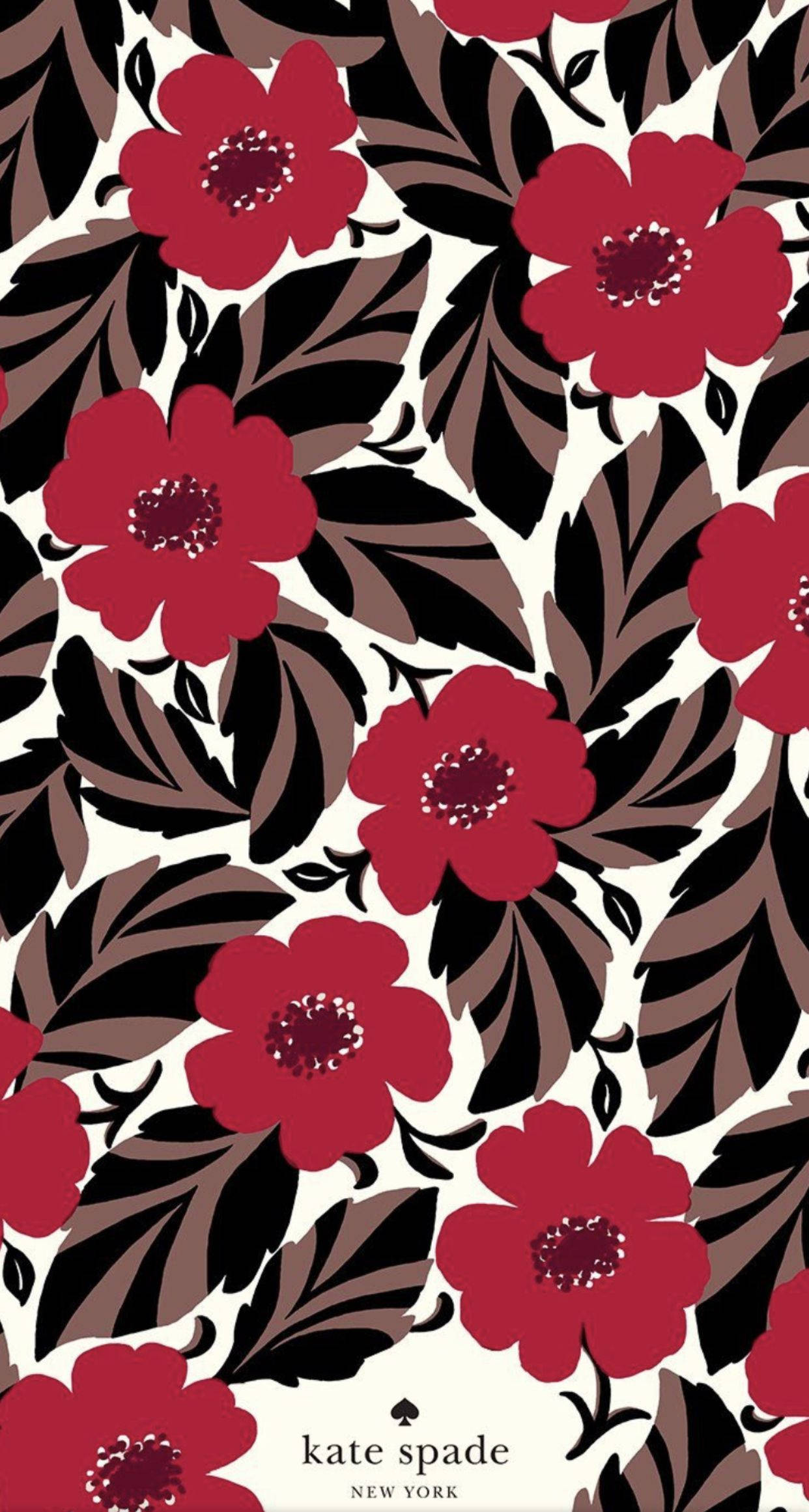 Kate Spade, red flowers, dark leaves, Full HD Phone Wallpaper