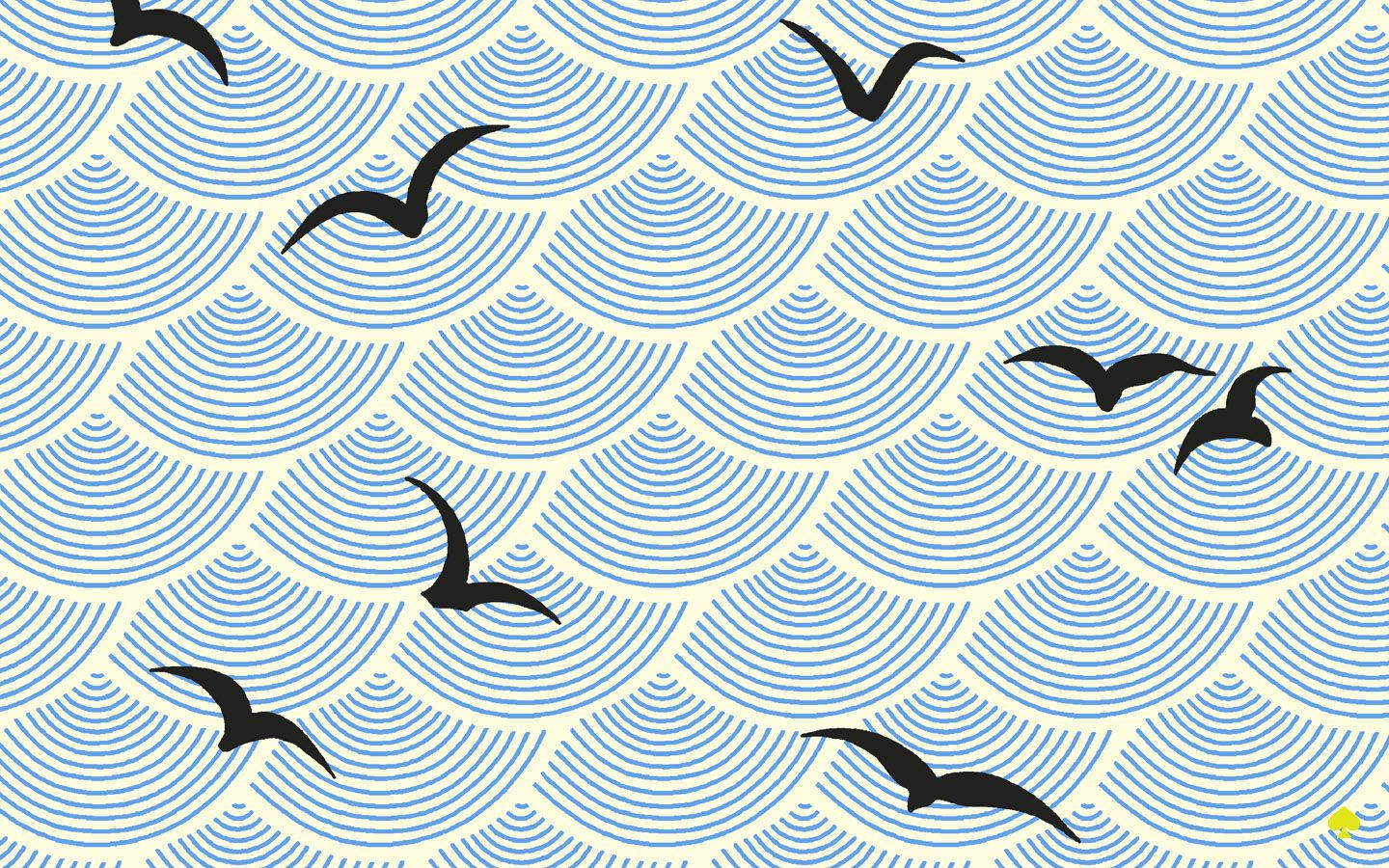 Kate Spade, Japanese Art Pattern, black bird silhouettes, HD Desktop Wallpaper