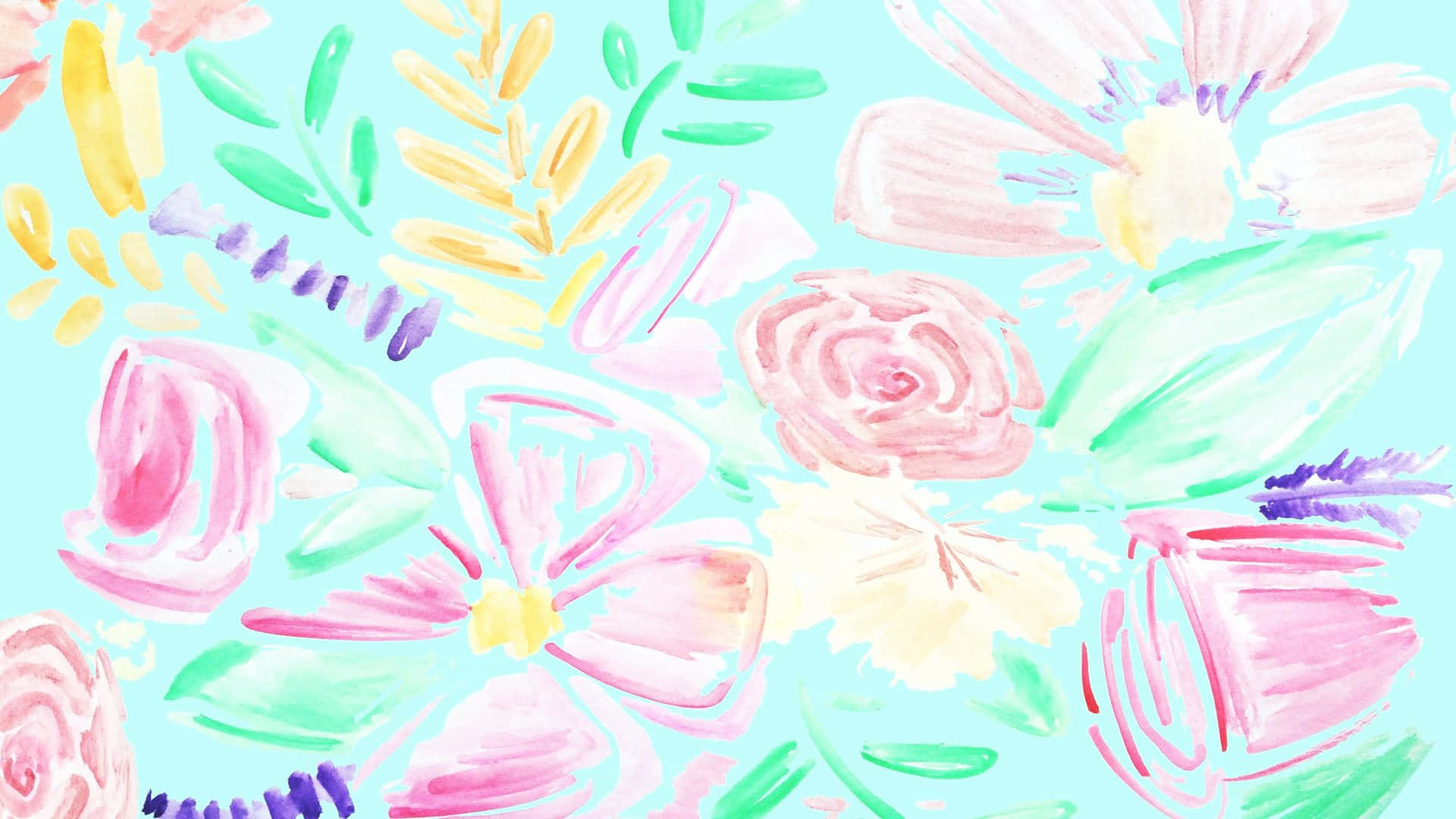 Kate Spade, watercolor flowers, leaves, Full HD Desktop Wallpaper