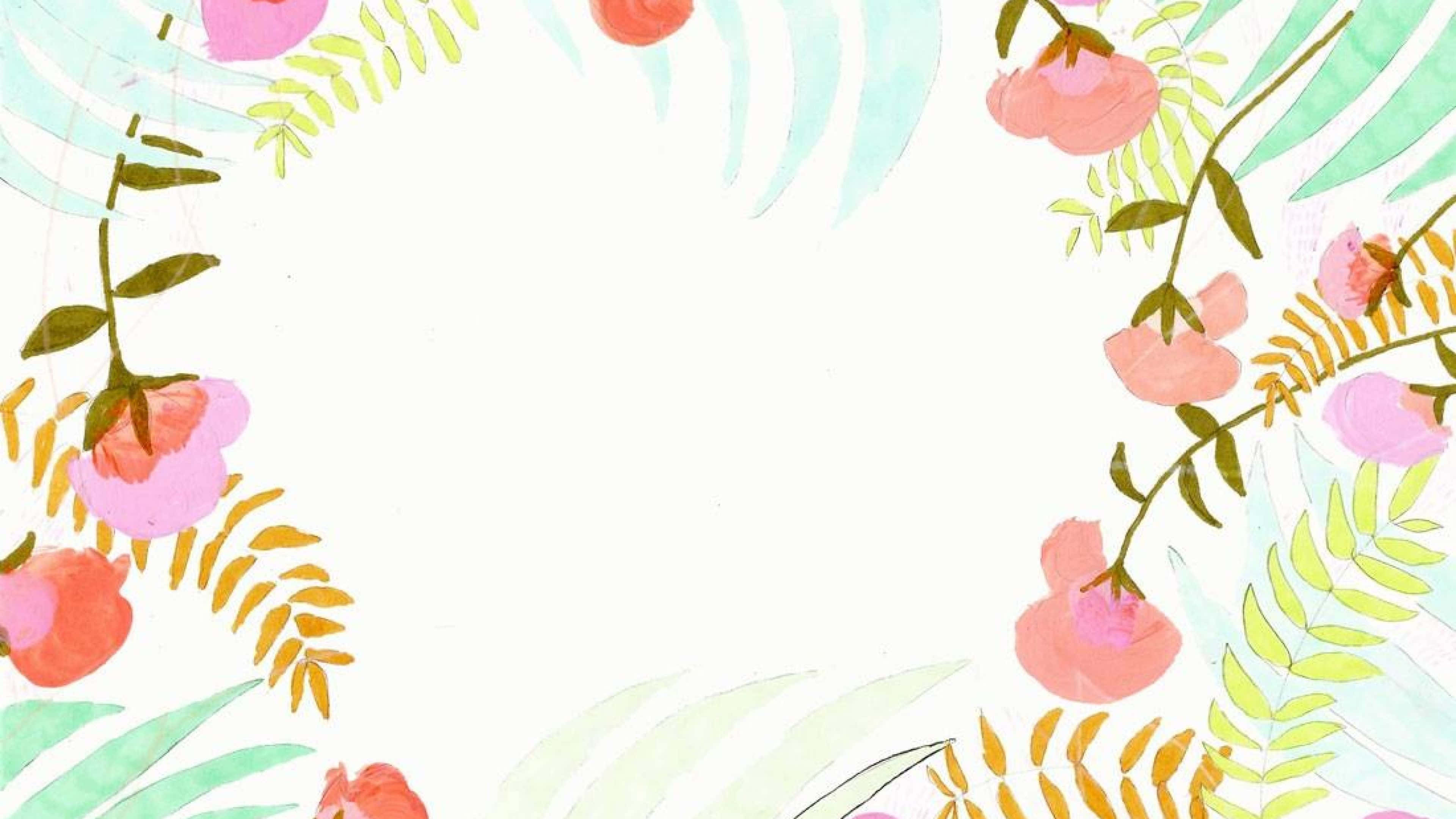 Kate Spade, desktop flower frame, watercolor floral border, 4K Desktop Wallpaper