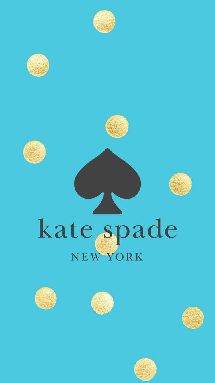 Kate Spade, blue and gold, turquoise background, HD Phone Wallpaper