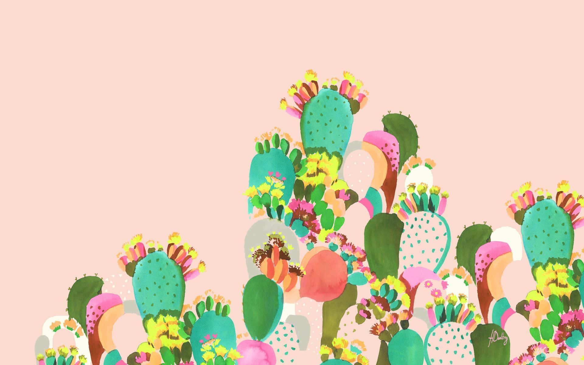 Kate Spade, desktop watercolor cacti, vibrant stylized cacti, Full HD Desktop Wallpaper