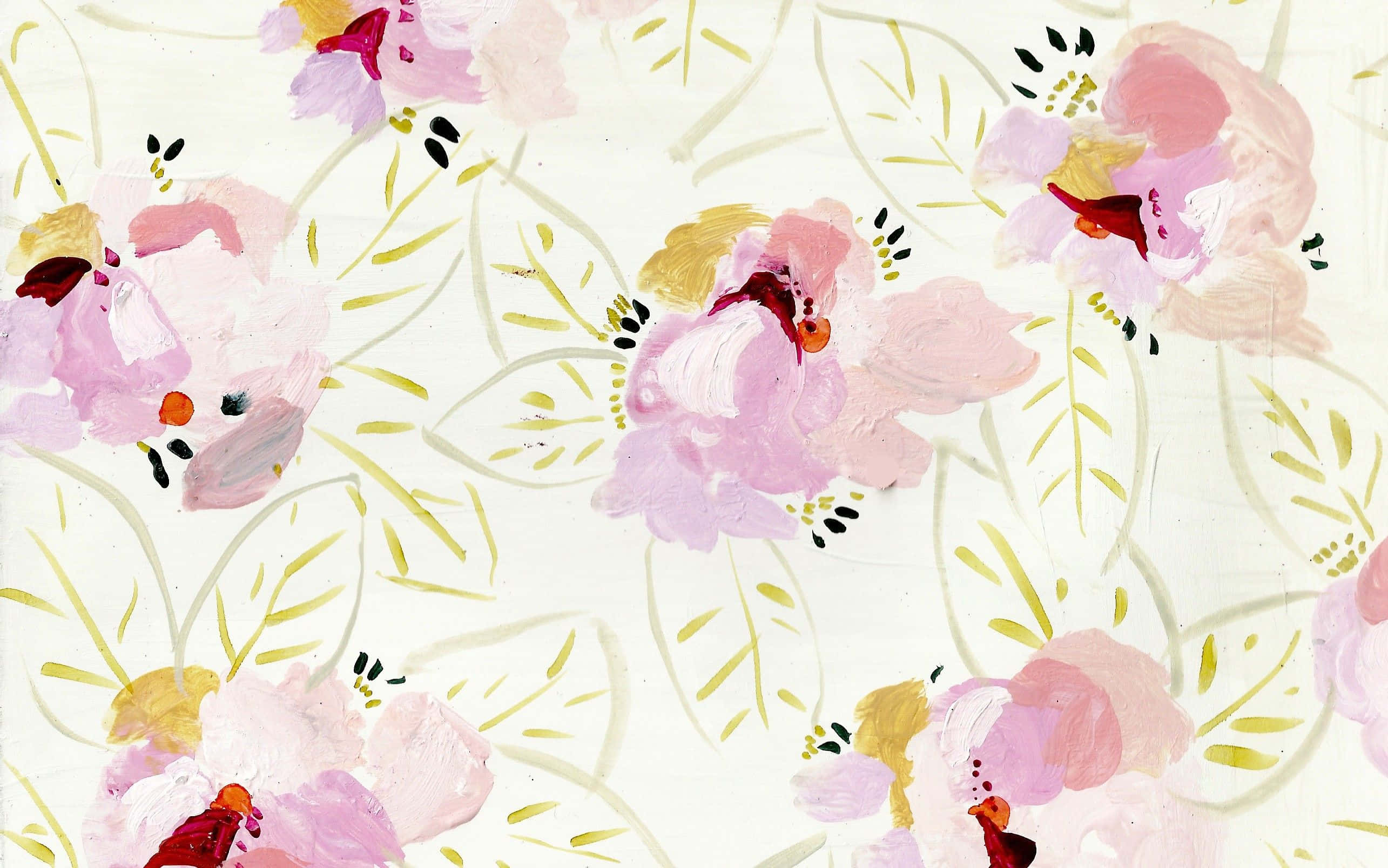 Kate Spade, pink flowers, gold leaves, 2K Desktop Wallpaper