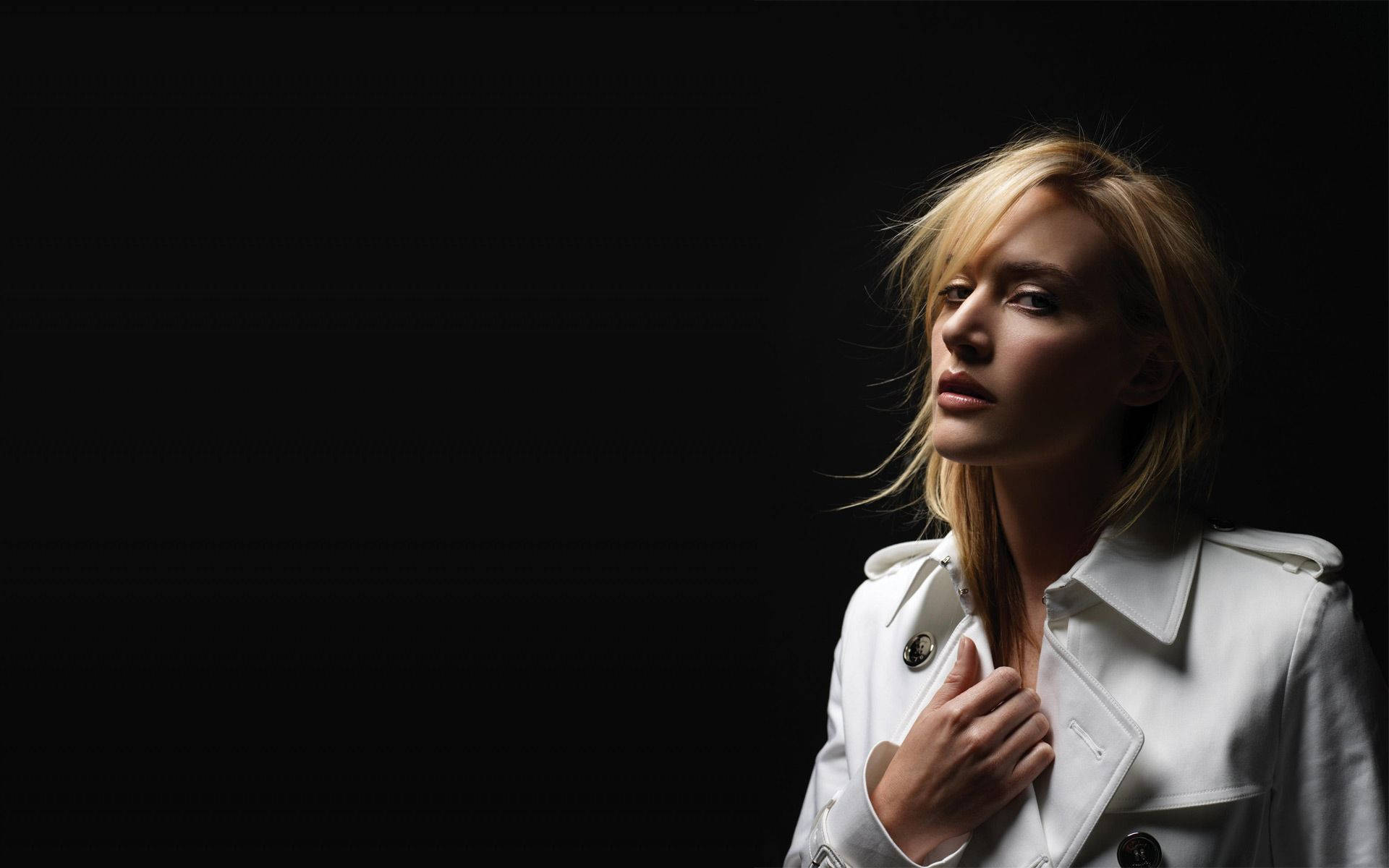 Kate Winslet, blonde woman, white trench coat, Full HD Desktop Wallpaper