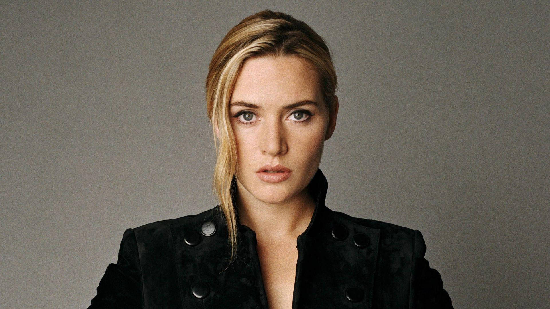 Kate Winslet, black buttoned dress, black velvet jacket, Full HD Desktop Wallpaper