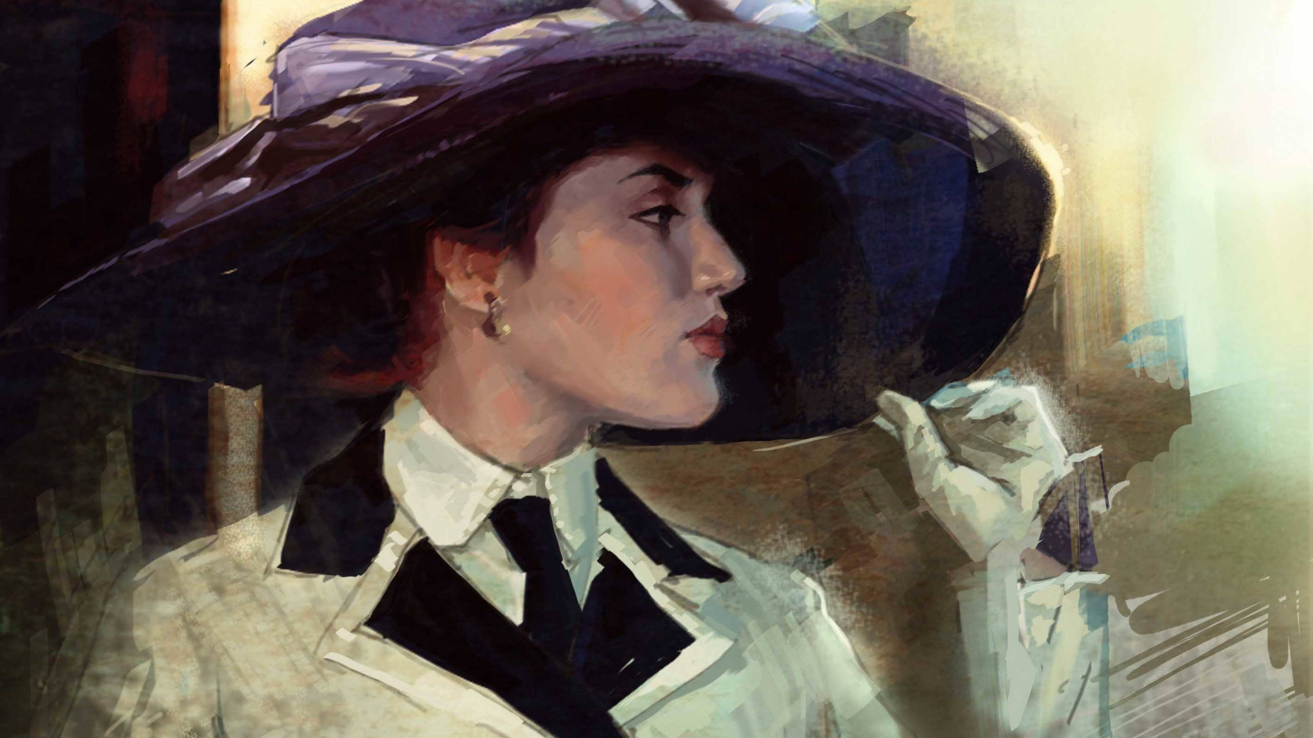 Kate Winslet, wide-brimmed hat, white gloves, 2K Desktop Wallpaper