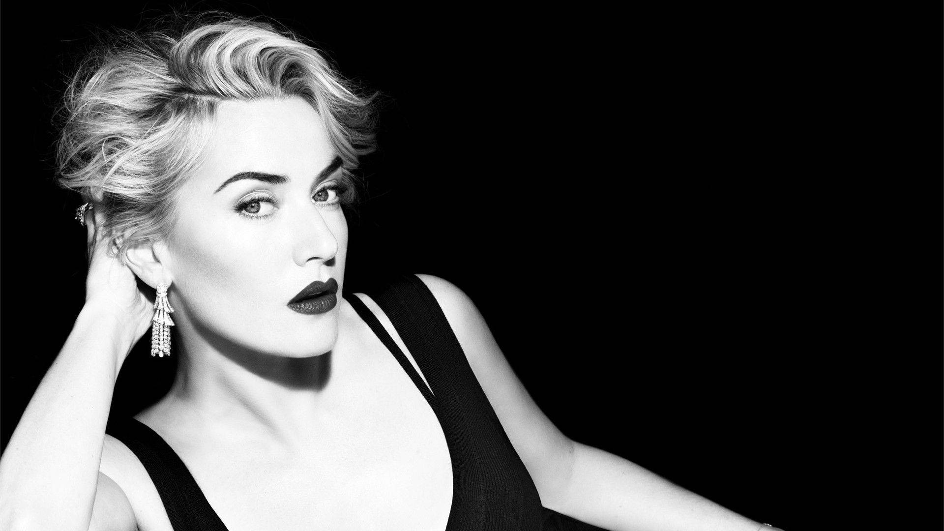 Kate Winslet, greyscale, black and white portrait, Full HD Desktop Wallpaper