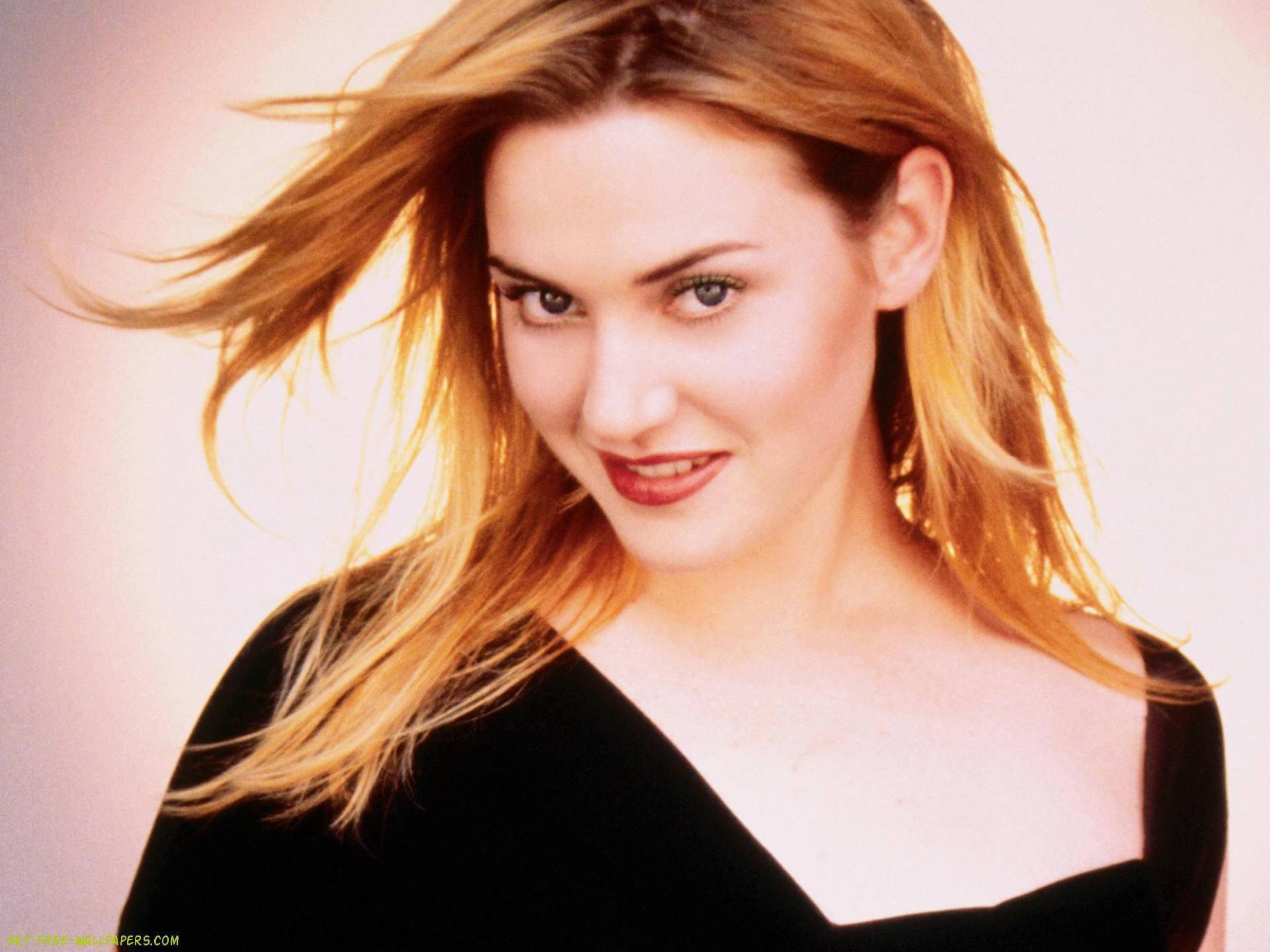Kate Winslet, orange blonde hair, black top, Full HD Desktop Wallpaper