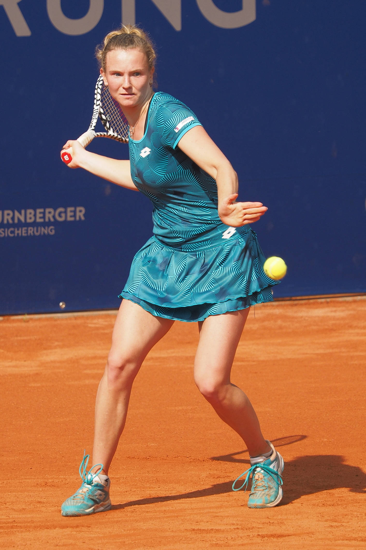 Katerina Siniakova, teal outfit, yellow ball, Full HD Phone Wallpaper