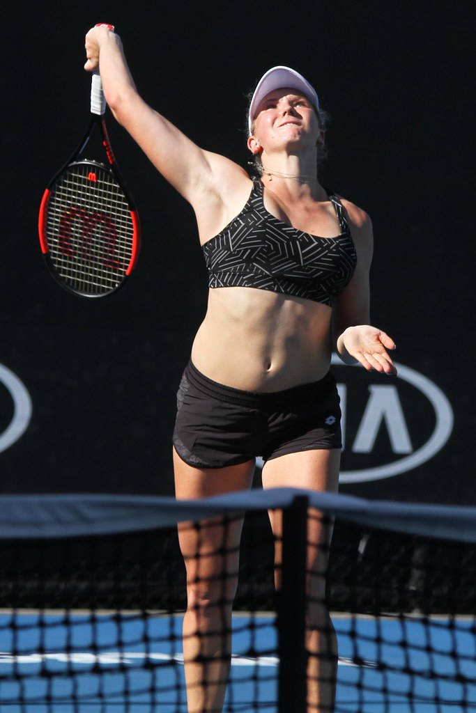 Katerina Siniakova, blue court, athletic gear, SD Phone Wallpaper