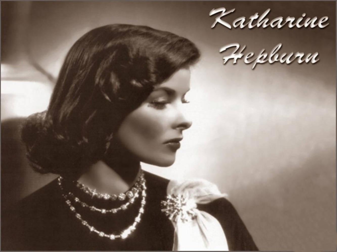 Katharine Hepburn, sepia-toned portrait, profile, HD Desktop Wallpaper