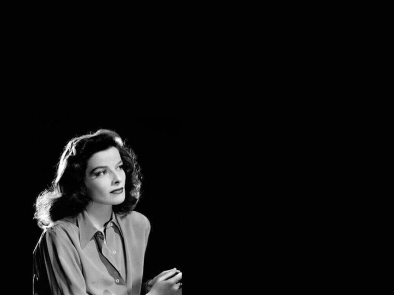 Katharine Hepburn, black and white portrait, styled hair, HD Desktop Wallpaper