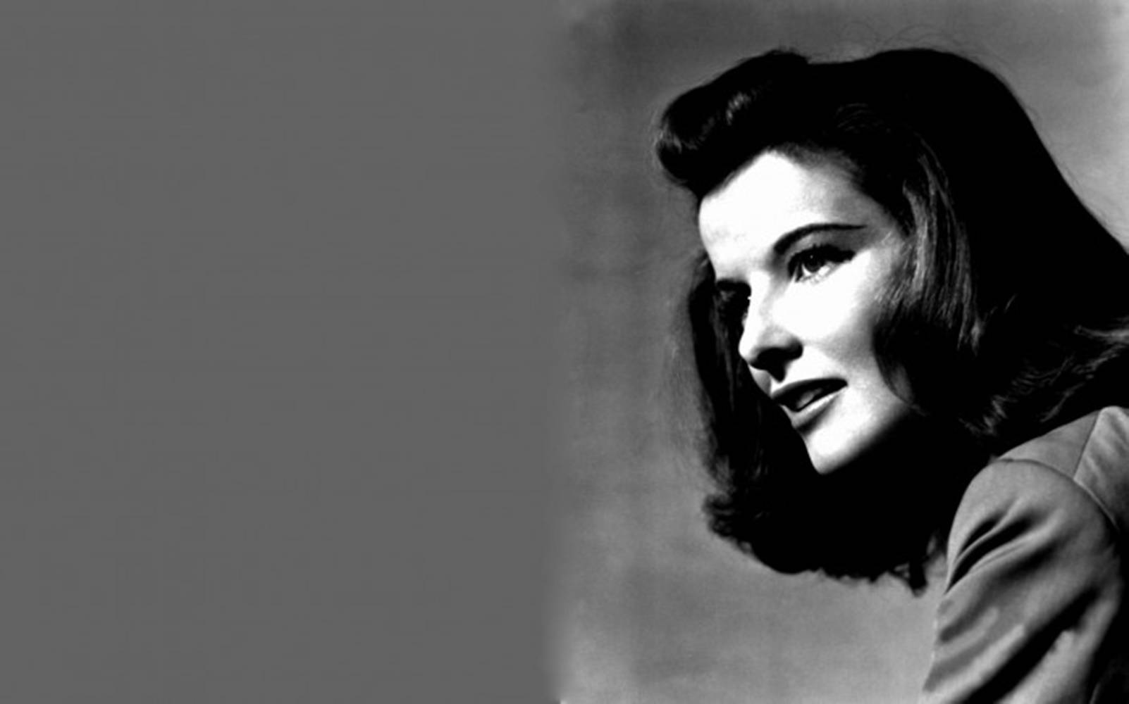 Katharine Hepburn, black and white portrait, styled hair, HD Desktop Wallpaper