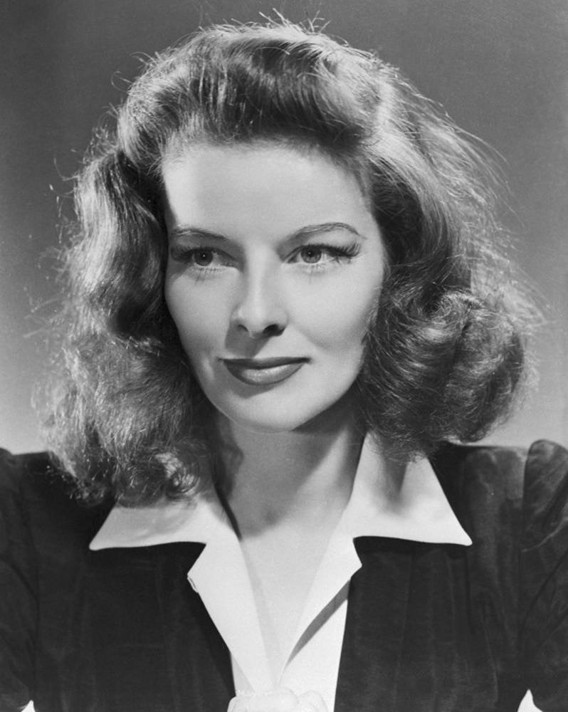 Katharine Hepburn, voluminous curls, dark blazer, SD Phone Wallpaper