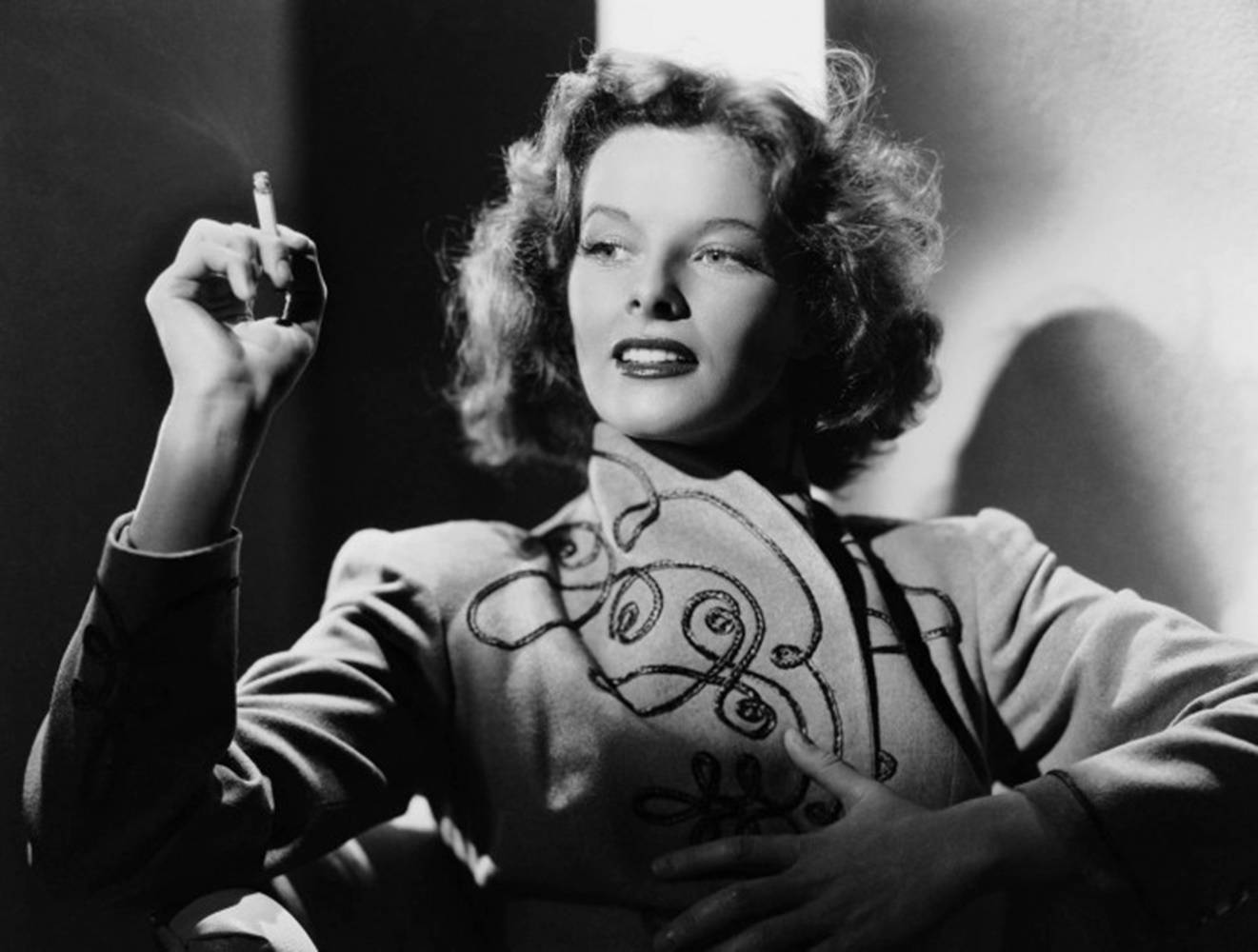 Katharine Hepburn, cigar, curly hair, HD Desktop Wallpaper