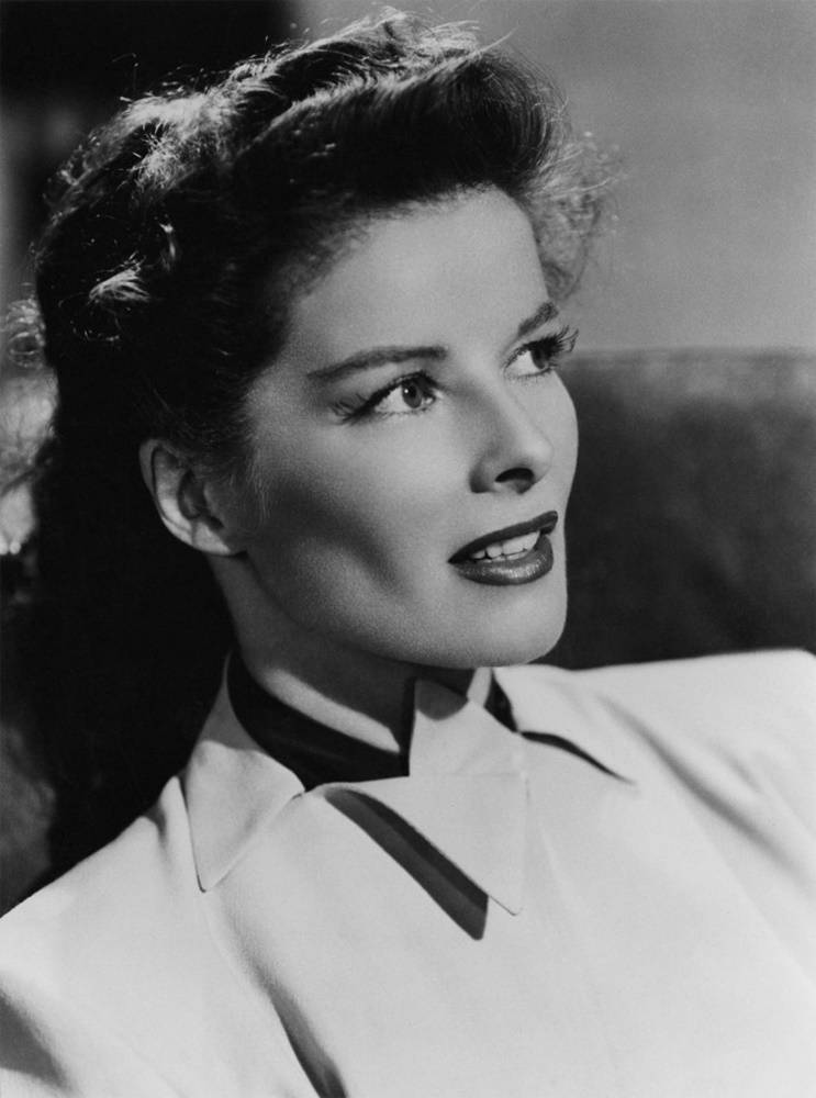 Katharine Hepburn, black and white portrait, styled hair, SD Phone Wallpaper