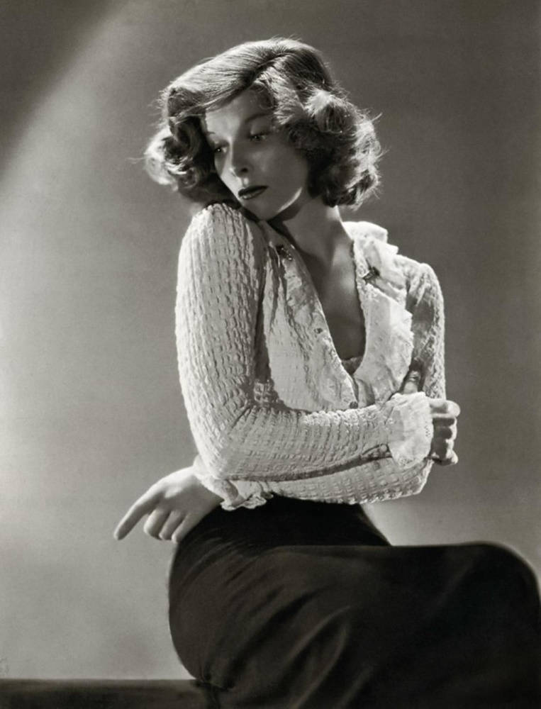 Katharine Hepburn, studio, textured blouse, SD Phone Wallpaper