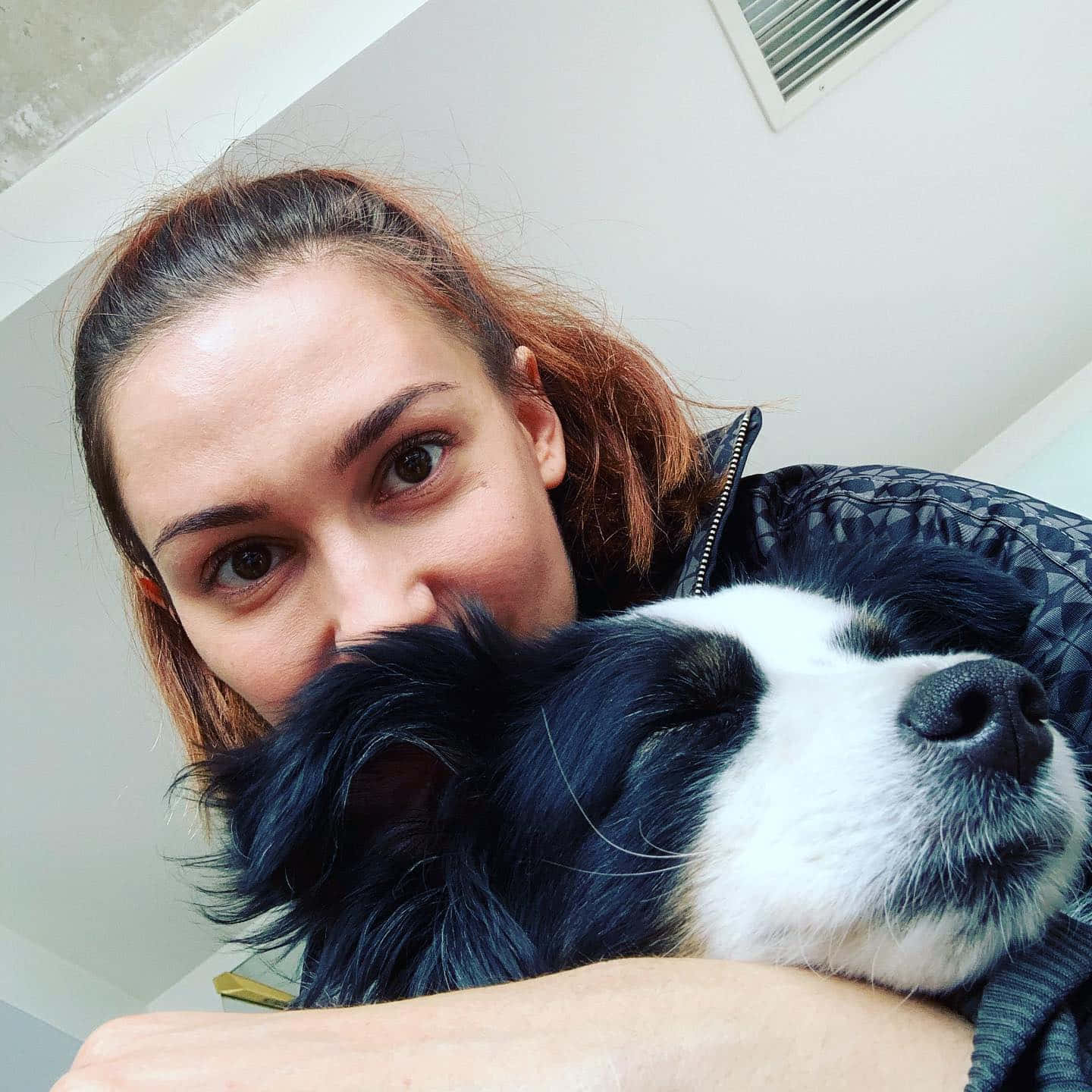 Katherine Barrell, reddish hair, black and white dog, HD Desktop Wallpaper